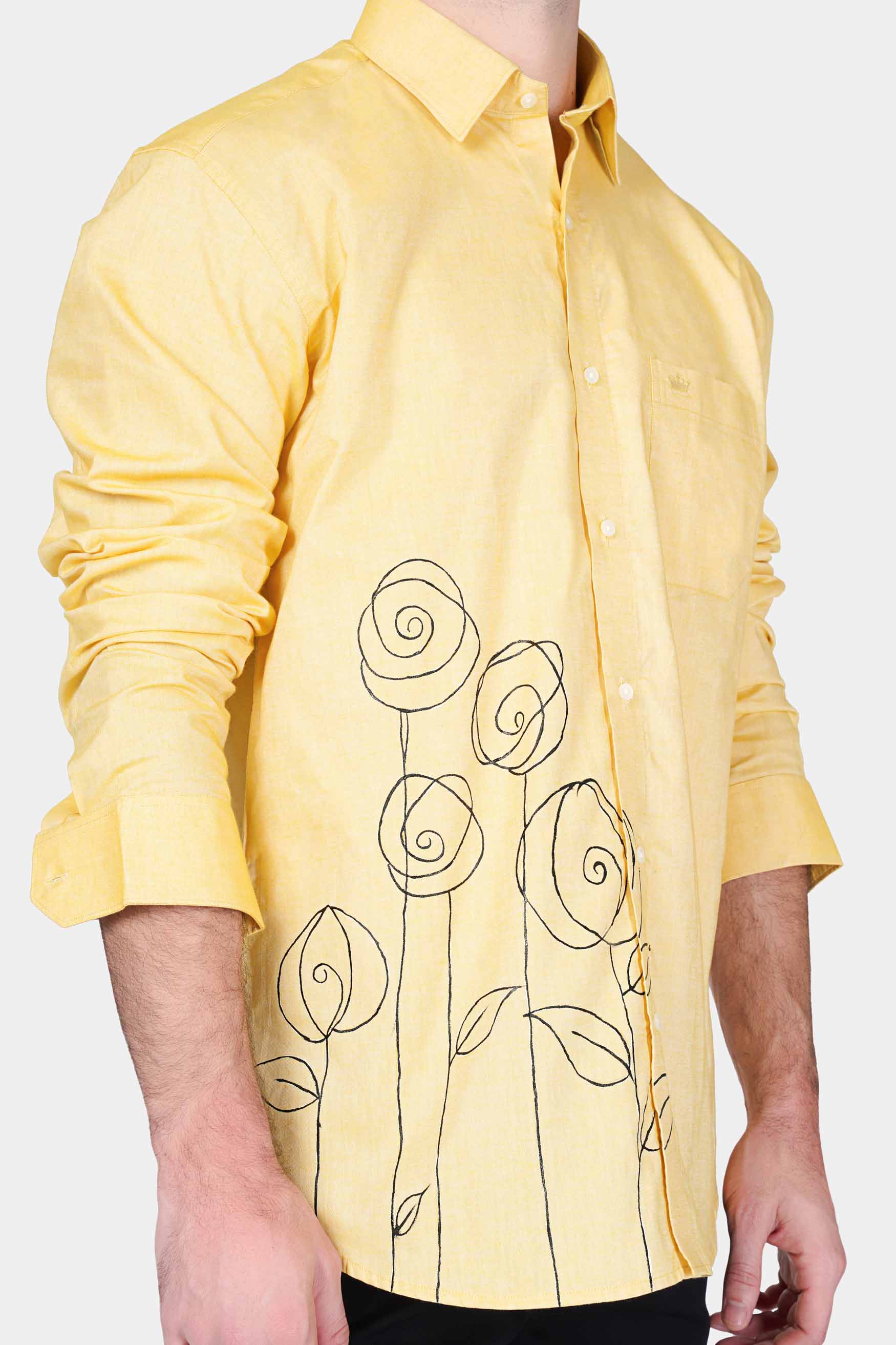 Brulee Yellow Floral Hand Painted Royal Oxford Designer Shirt 9651-ART-38, 9651-ART-H-38, 9651-ART-39, 9651-ART-H-39, 9651-ART-40, 9651-ART-H-40, 9651-ART-42, 9651-ART-H-42, 9651-ART-44, 9651-ART-H-44, 9651-ART-46, 9651-ART-H-46, 9651-ART-48, 9651-ART-H-48, 9651-ART-50, 9651-ART-H-50, 9651-ART-52, 9651-ART-H-52