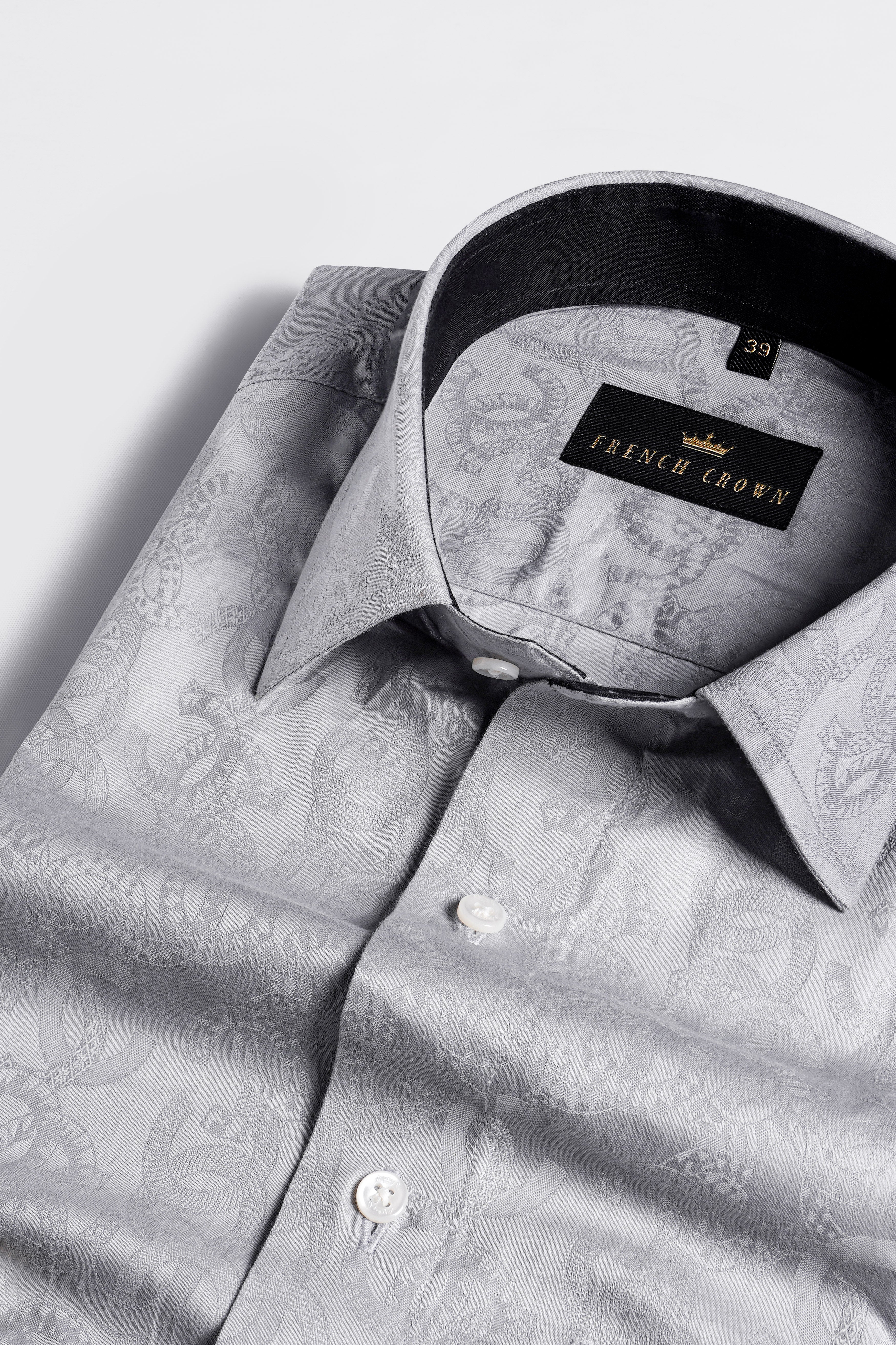 Metallic Gray Jacquard Textured Premium Giza Cotton Shirt