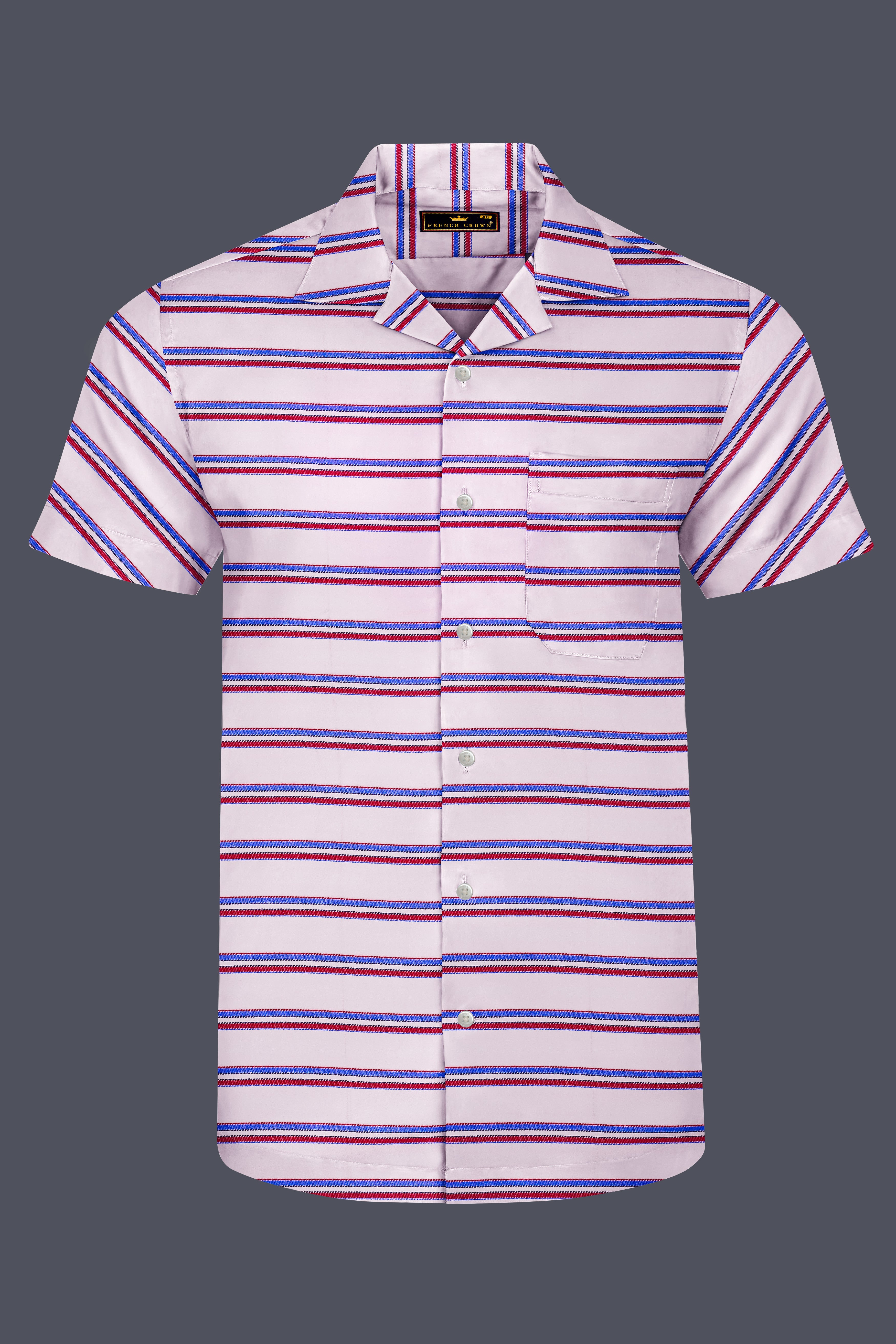 Bright White Multicolour Twill Striped Premium Cotton Half Sleeves Shirt