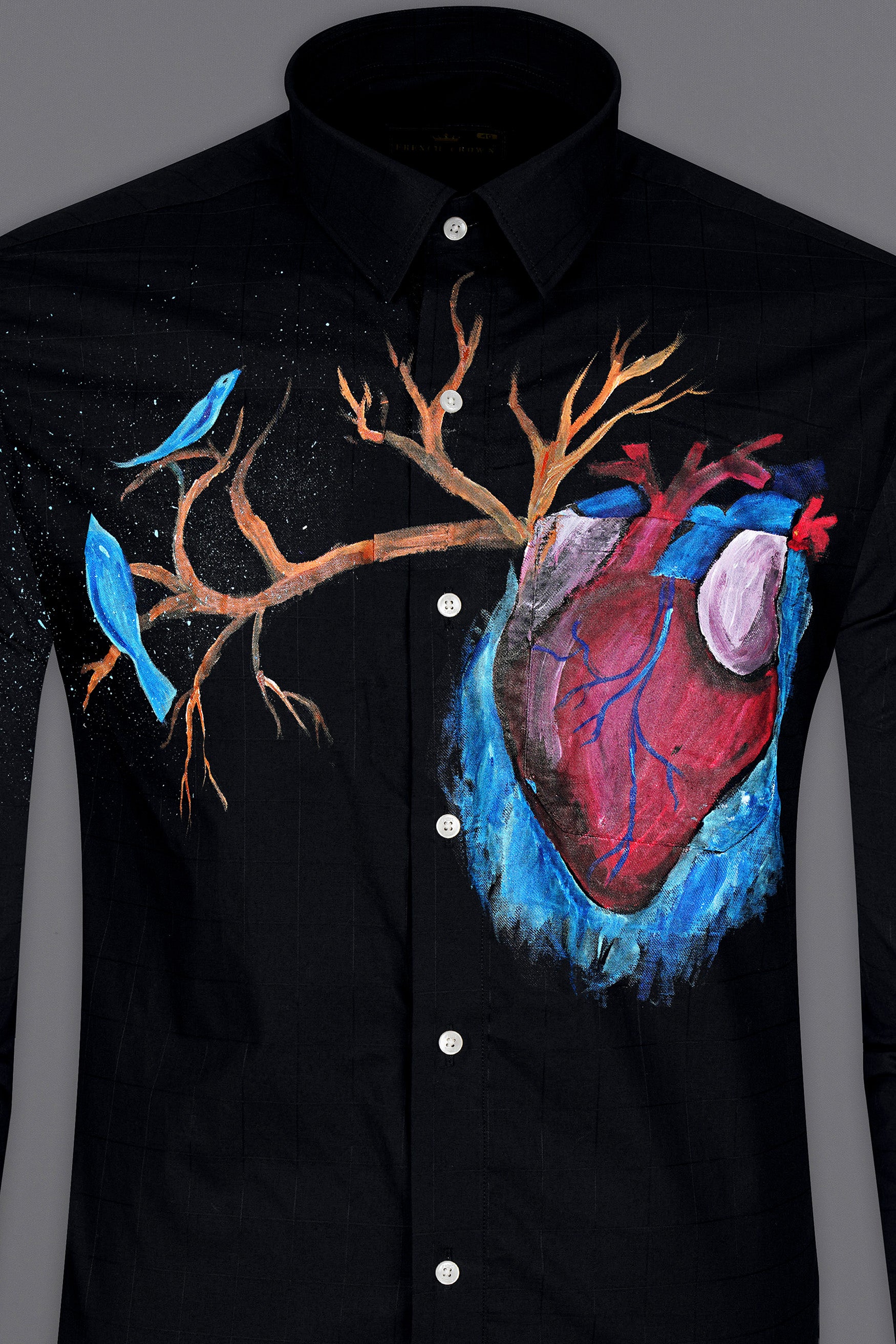 Jade Black Heart Hand Painted Dobby Textured Premium Giza Cotton Designer Shirt