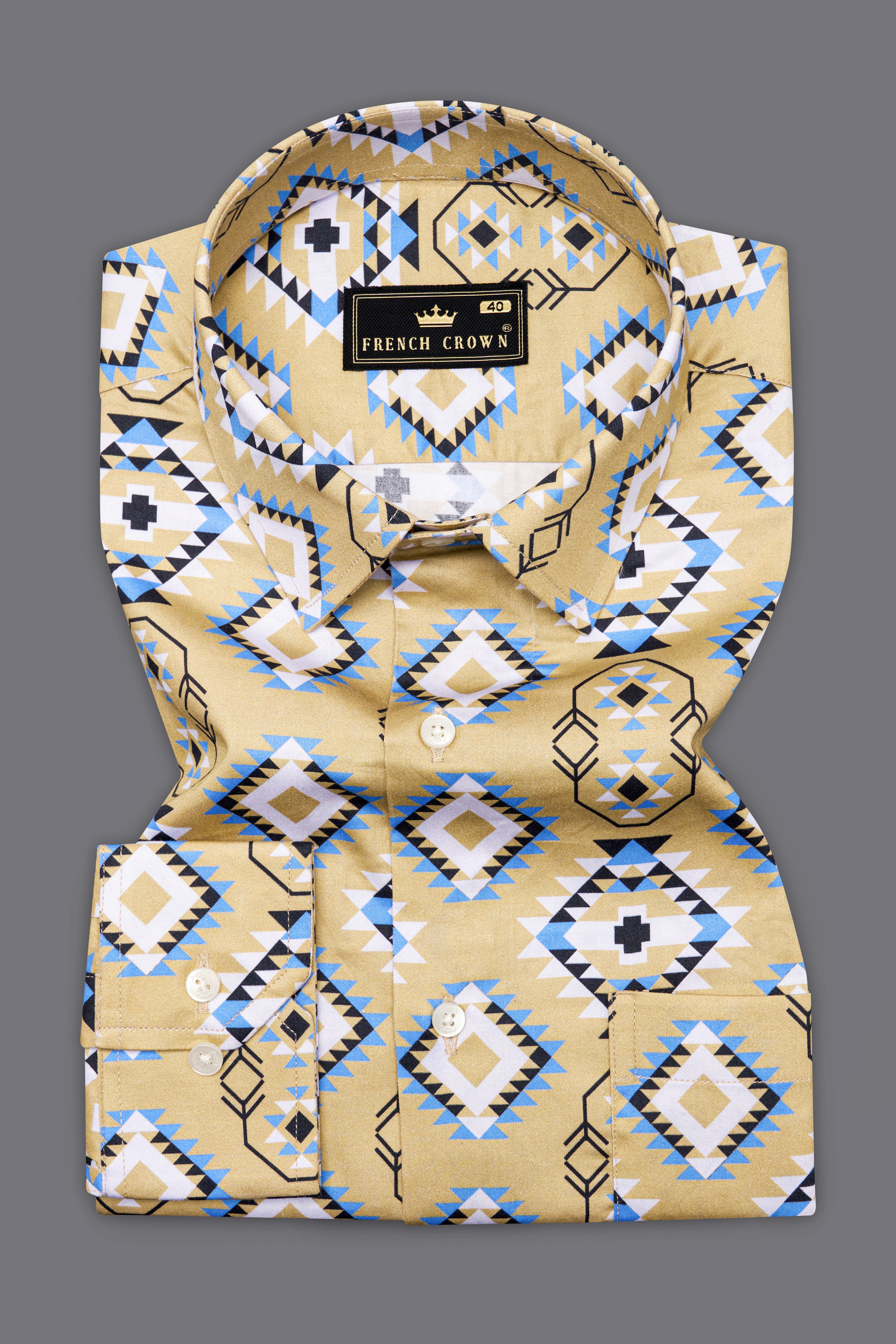 Cashmere Brown with White Multicolour Banjara Printed Super Soft Premium Cotton Shirt