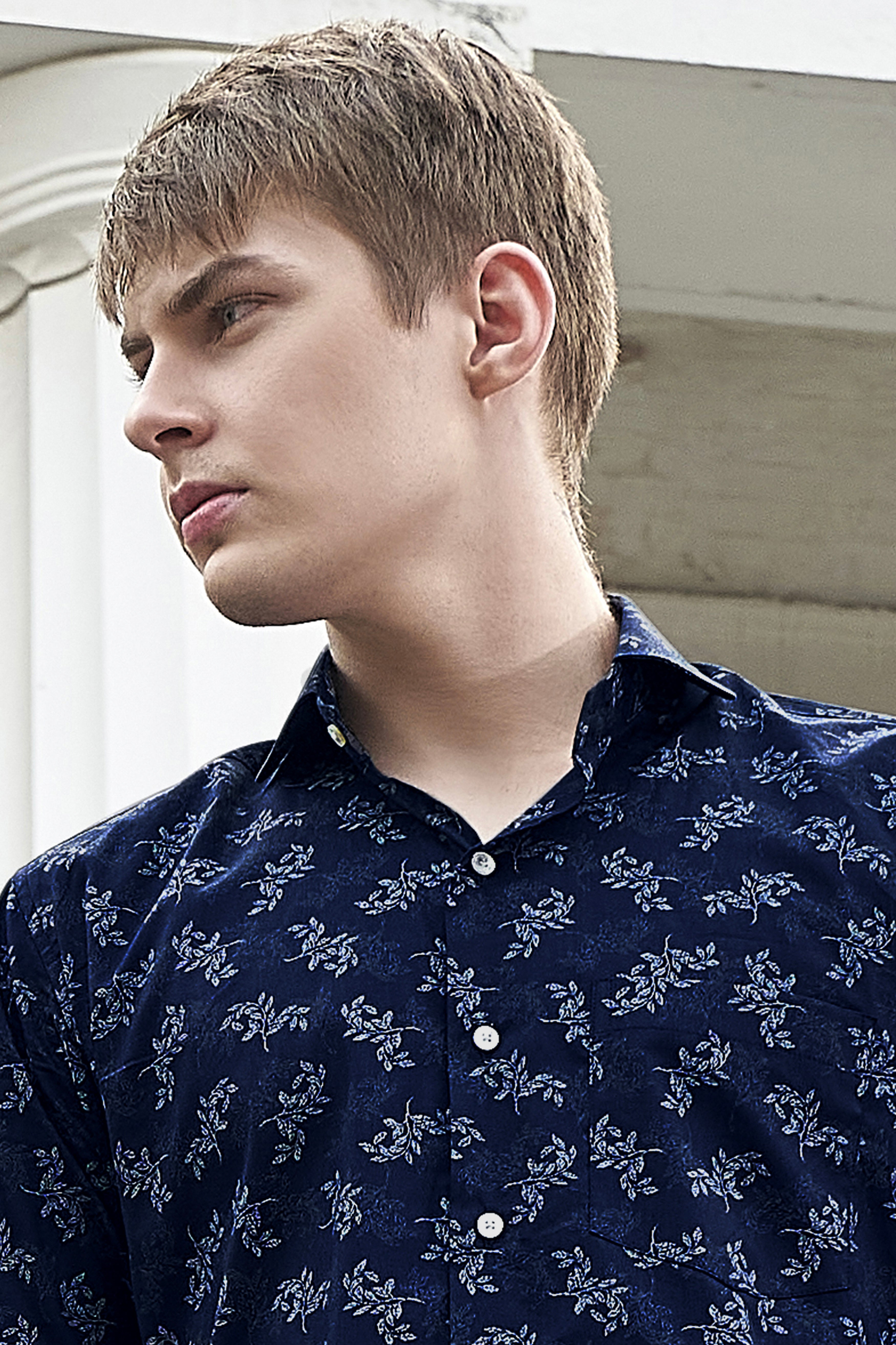 Baltic Navy Blue With Ditsy Printed Super Soft Premium Cotton Shirt