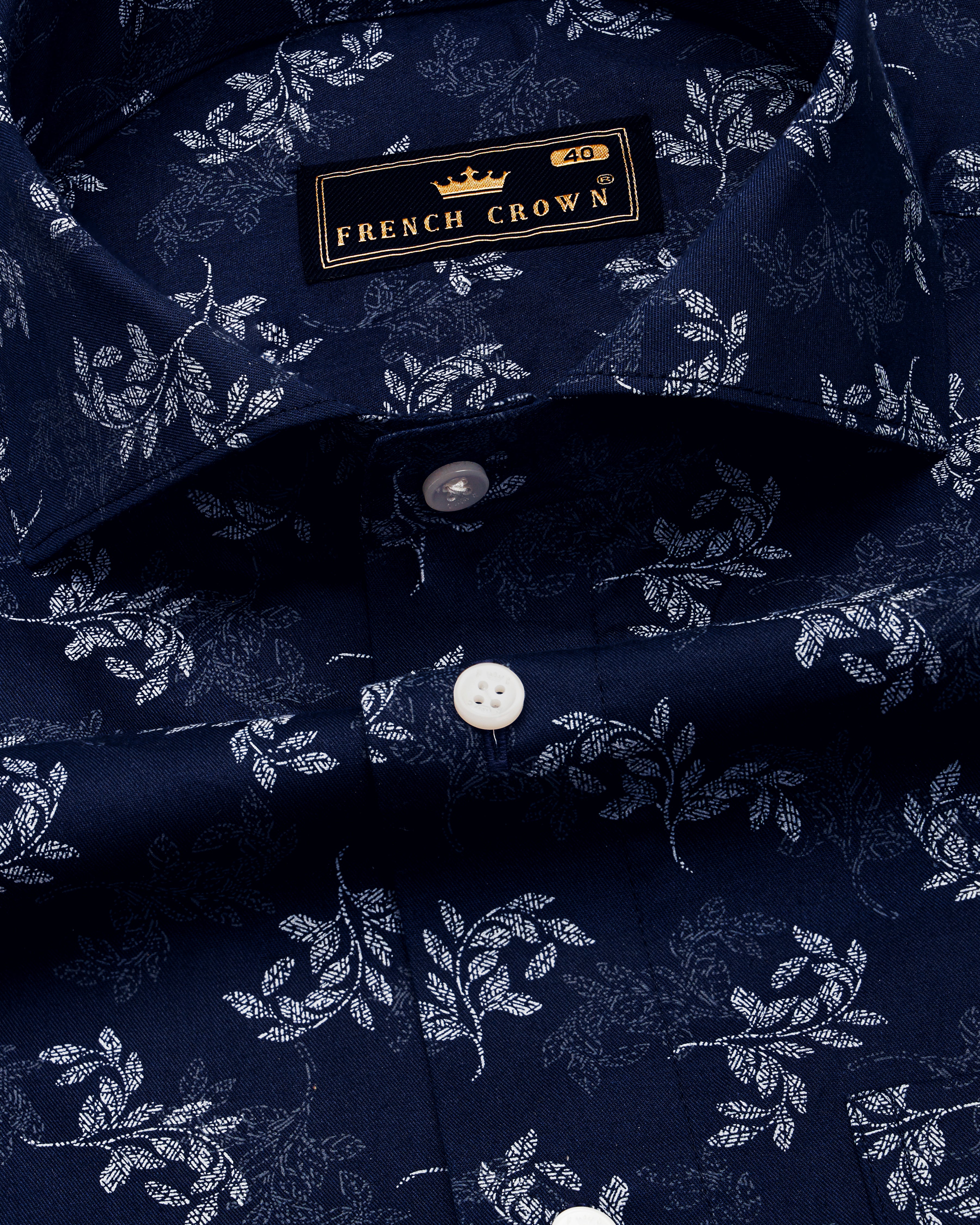 Baltic Navy Blue With Ditsy Printed Super Soft Premium Cotton Shirt