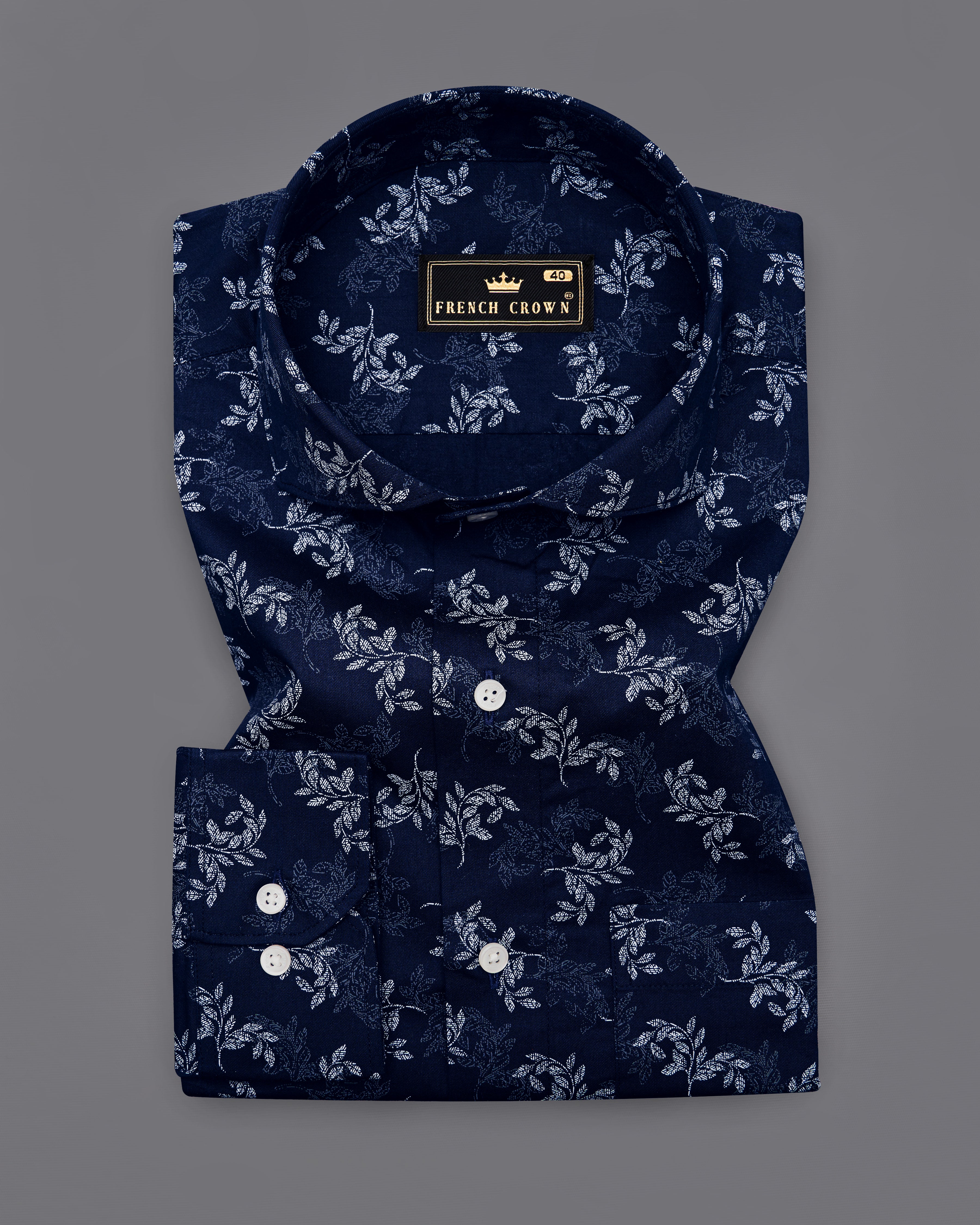 Baltic Navy Blue With Ditsy Printed Super Soft Premium Cotton Shirt