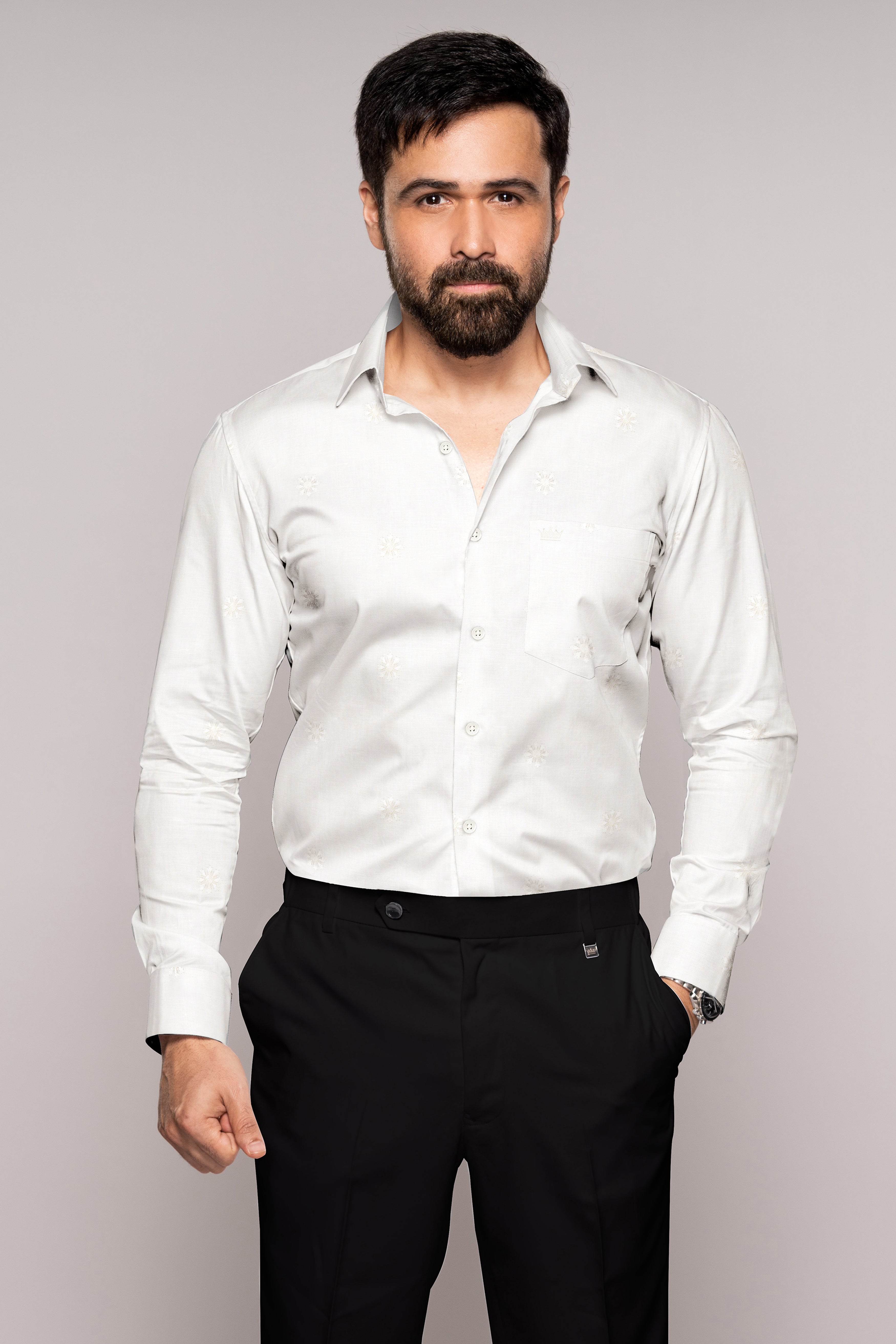 Bright White Embroidered Luxurious Linen Shirt