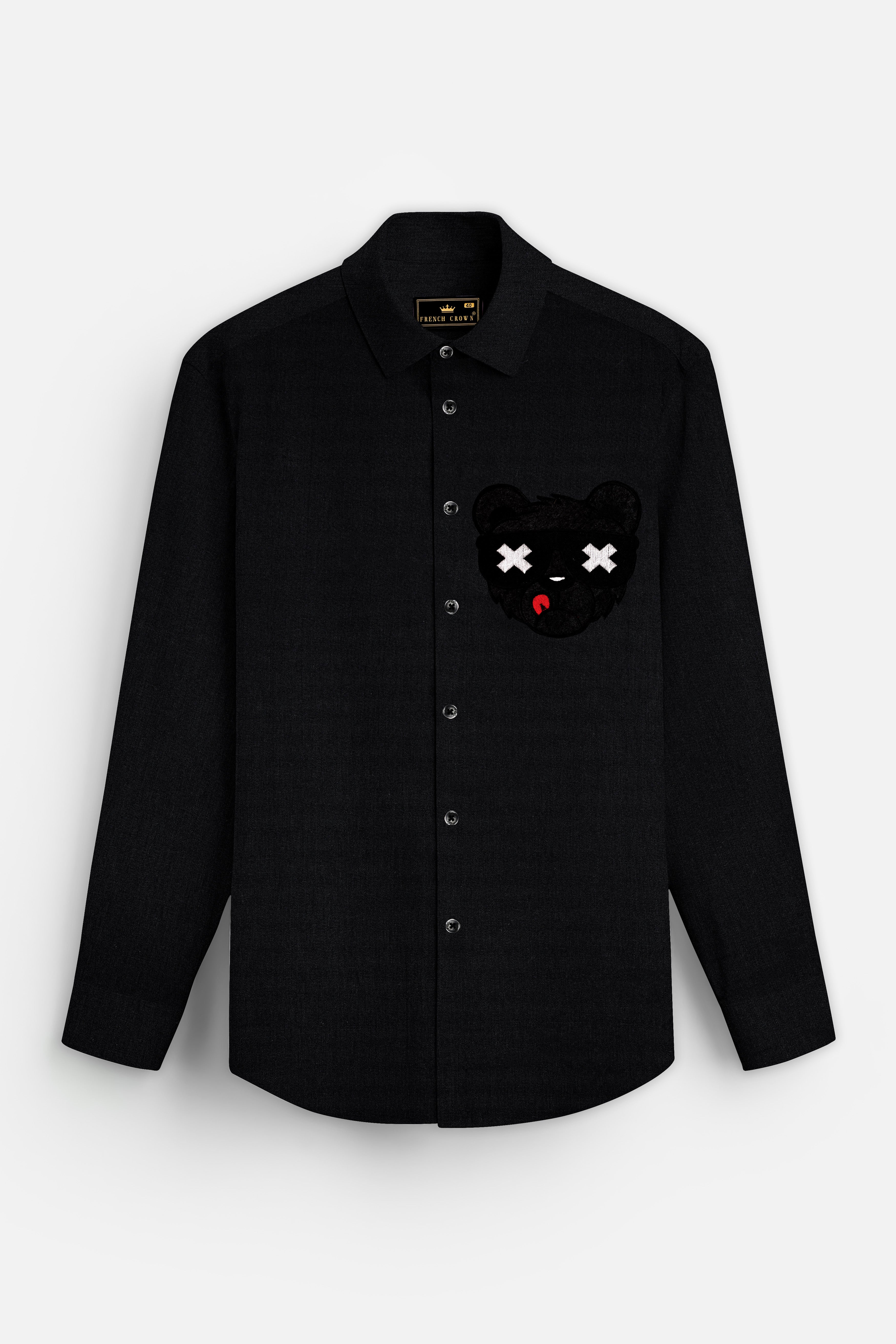 Jade Black with Patch Work Twill Premium Cotton Designer Shirt