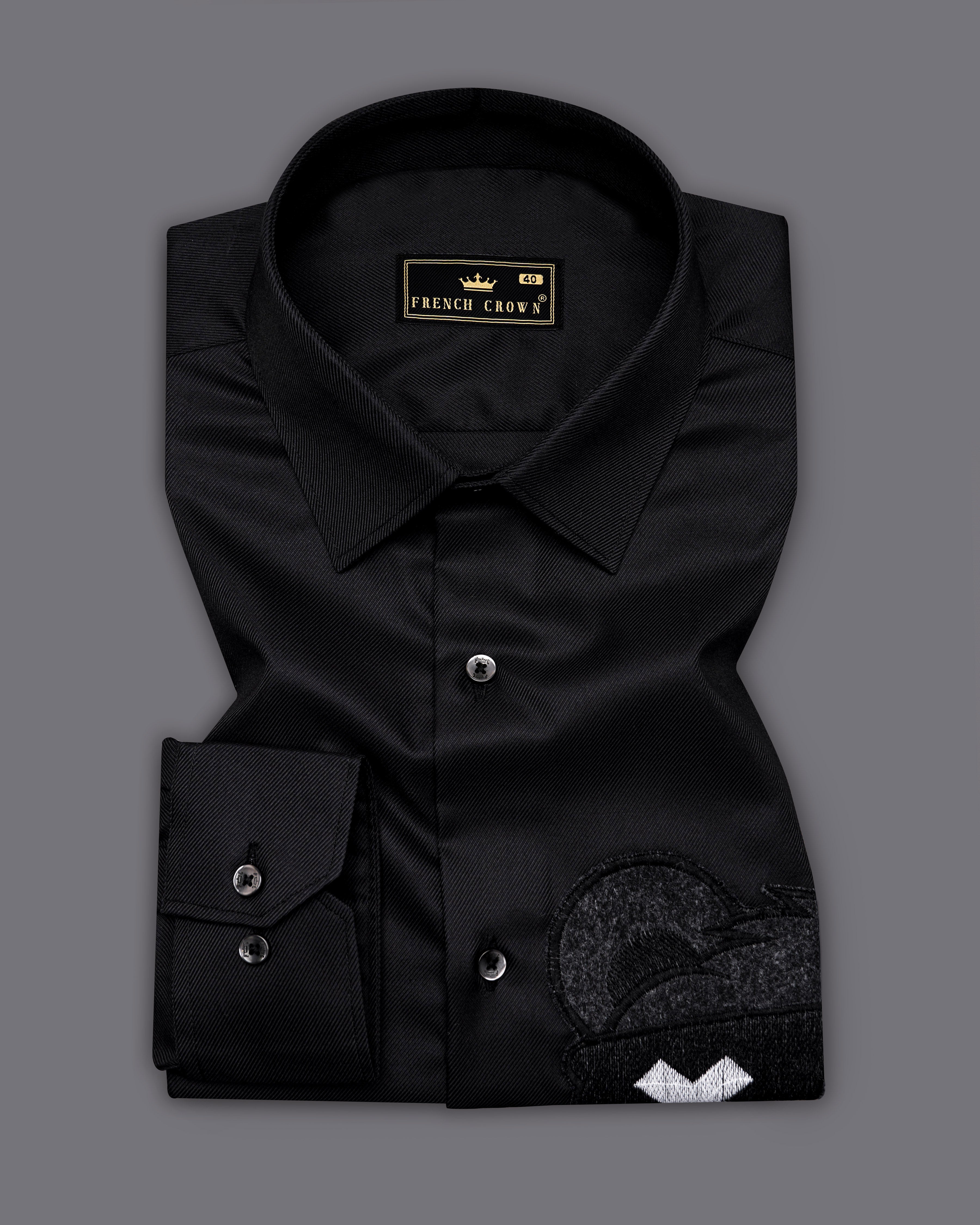 Jade Black with Patch Work Twill Premium Cotton Designer Shirt