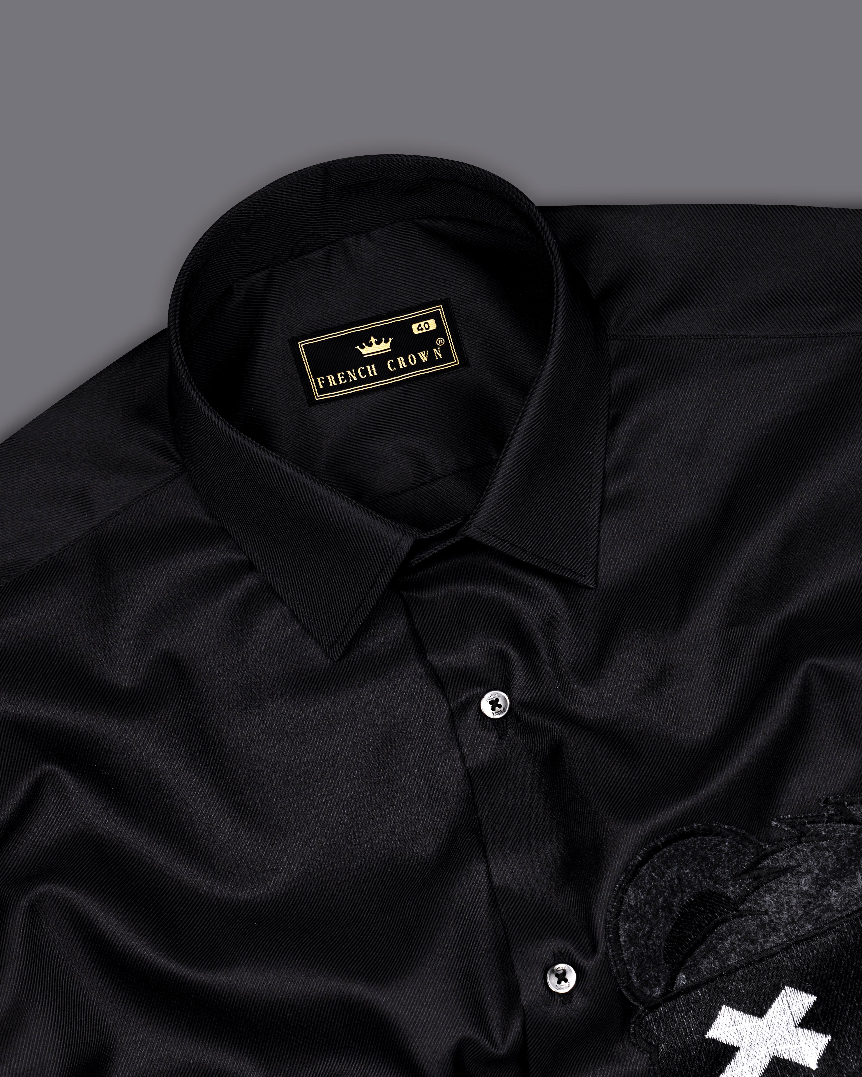 Jade Black with Patch Work Twill Premium Cotton Designer Shirt