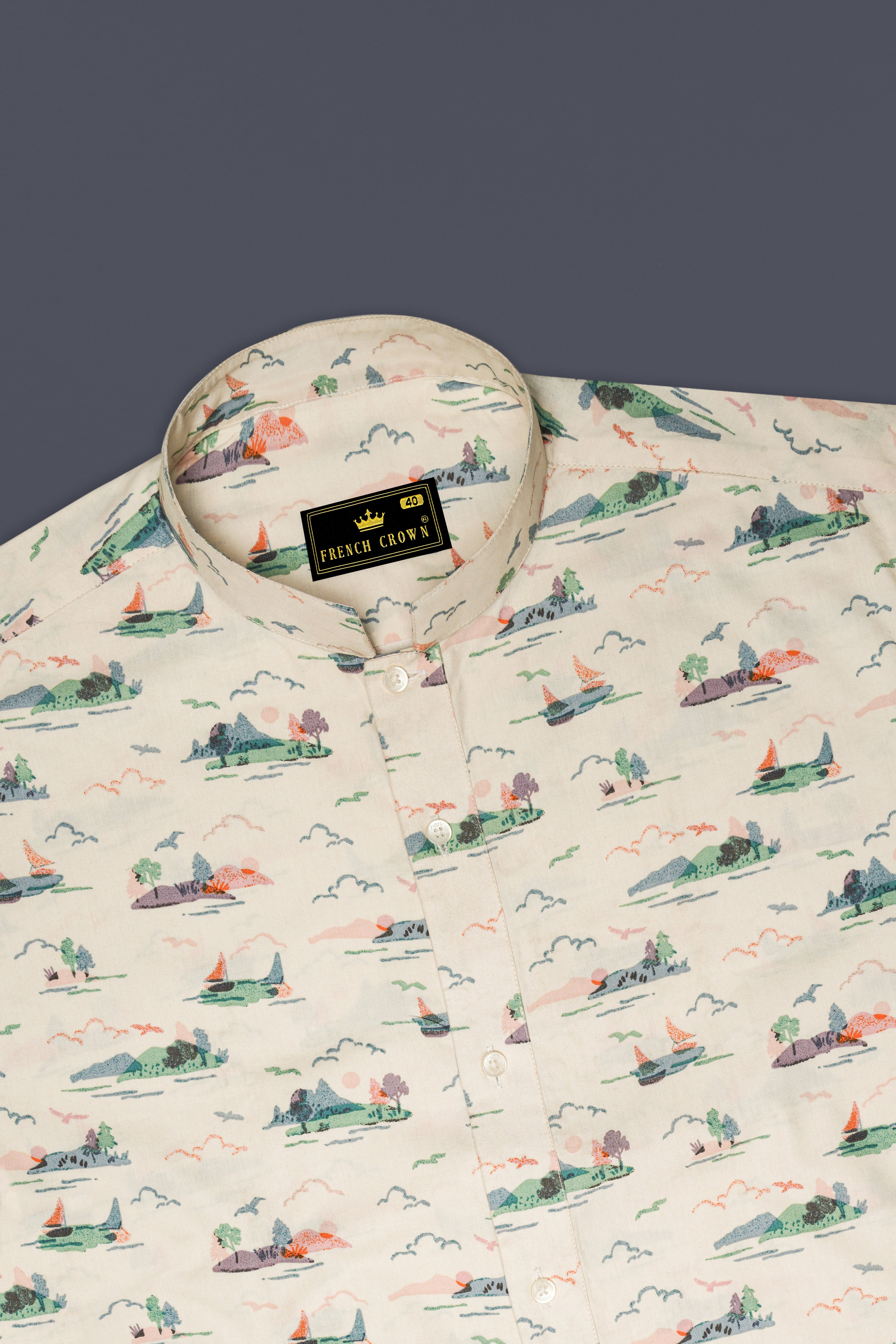 Merino Cream Printed Premium Cotton Designer Shirt