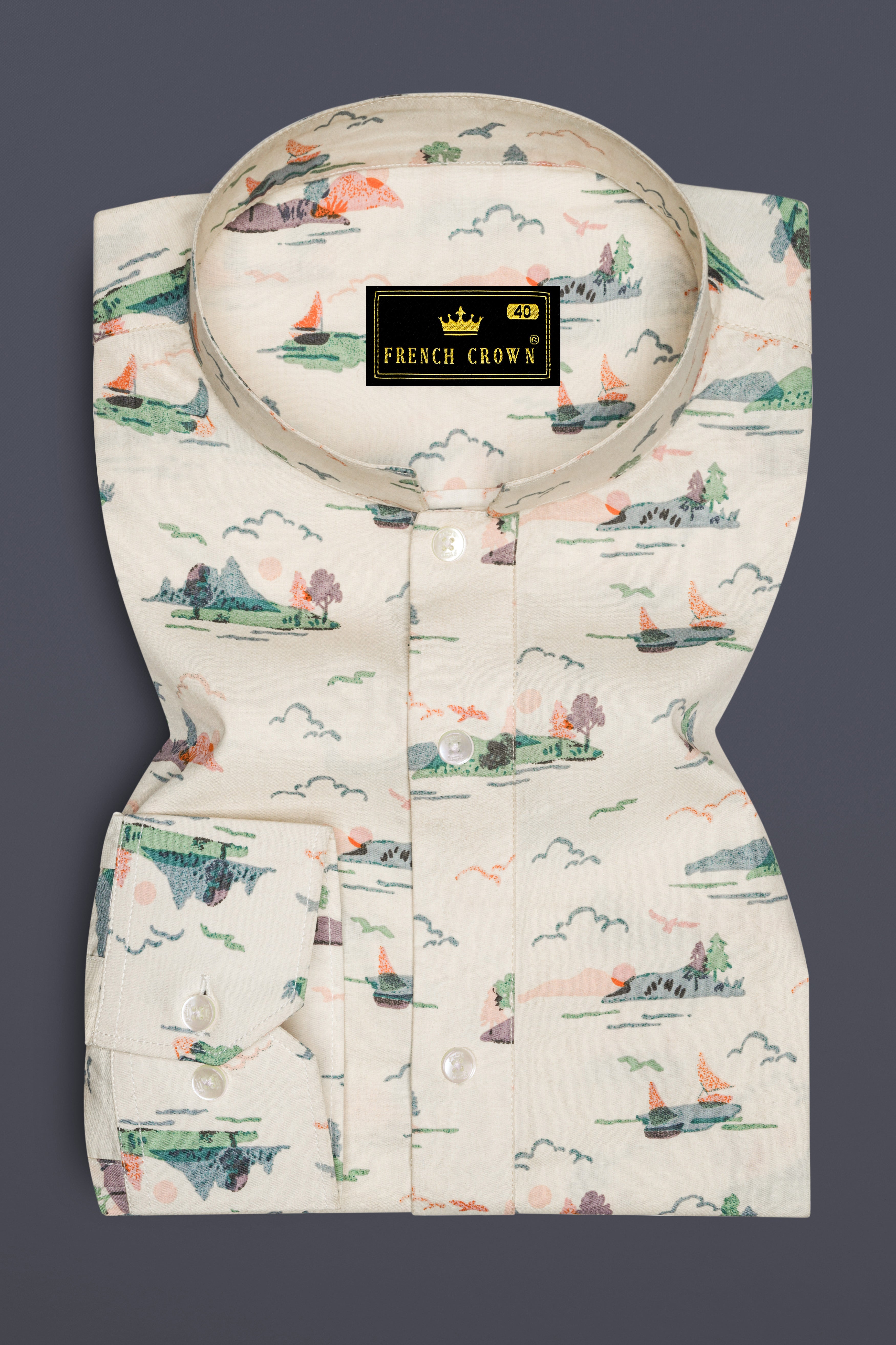 Merino Cream Printed Premium Cotton Designer Shirt