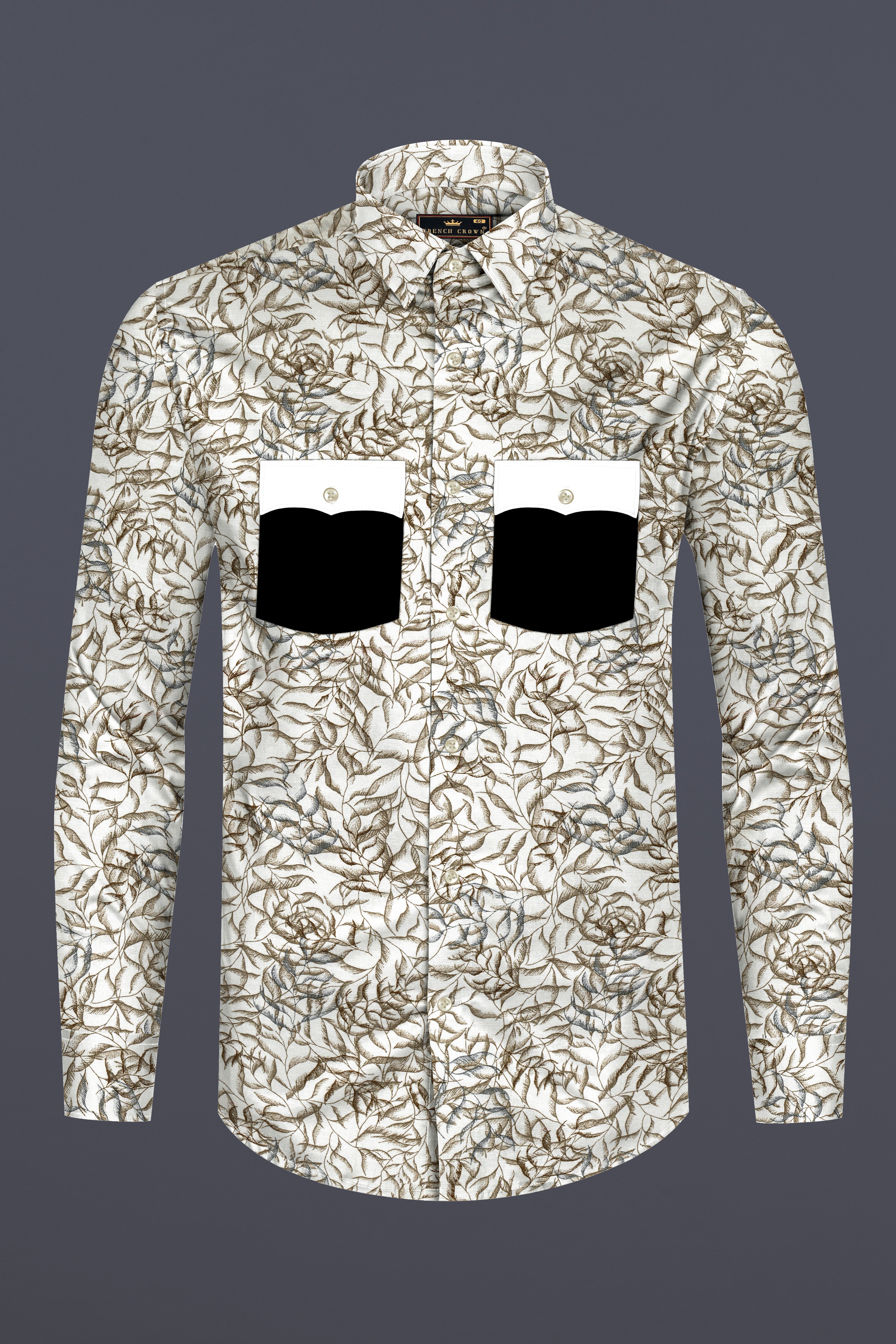 Pearl Cream with Finch Brown Textured Luxurious Linen Designer Shirt