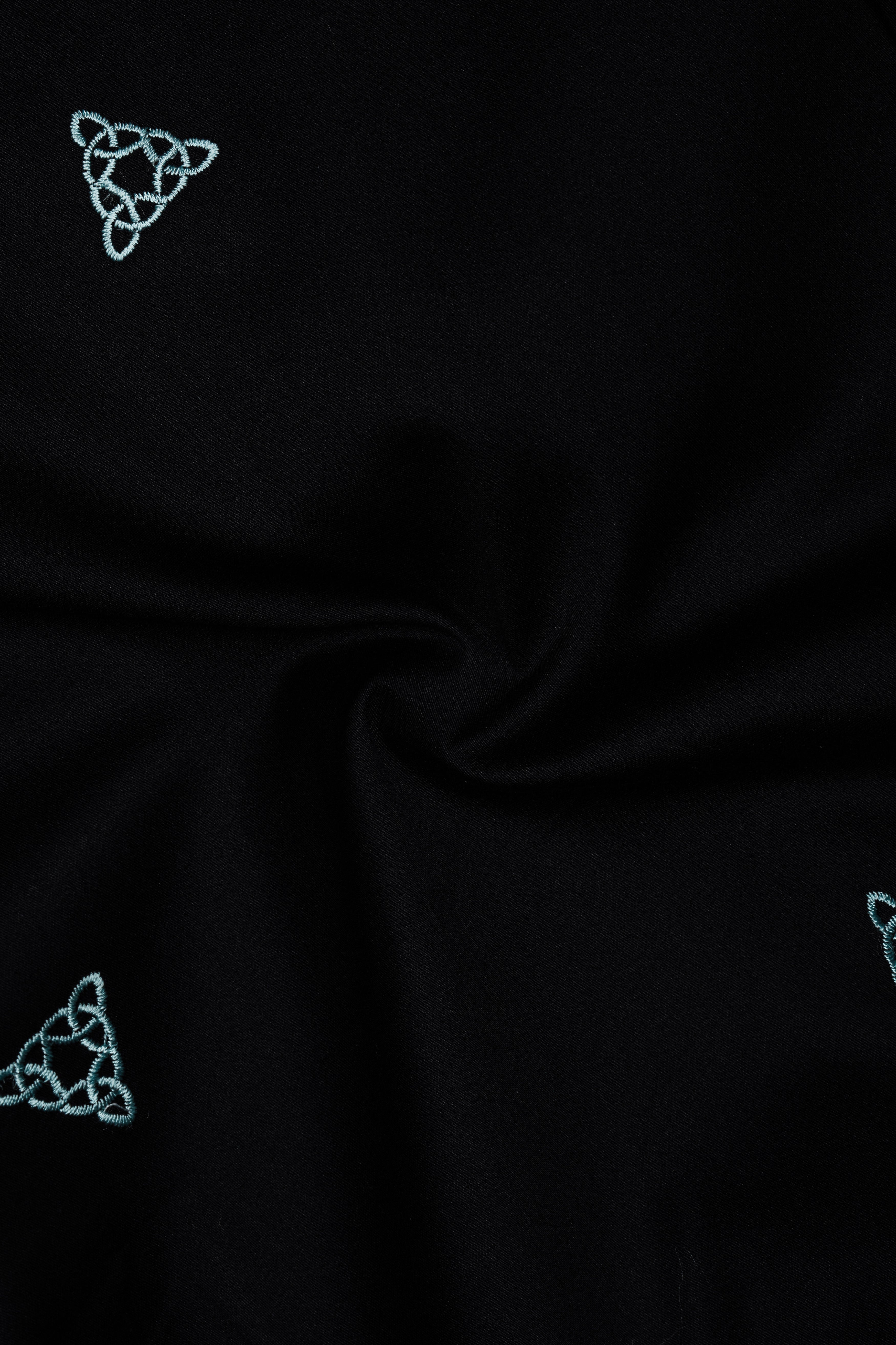 Jade Black with White Embroidered Super Soft Premium Cotton Shirt