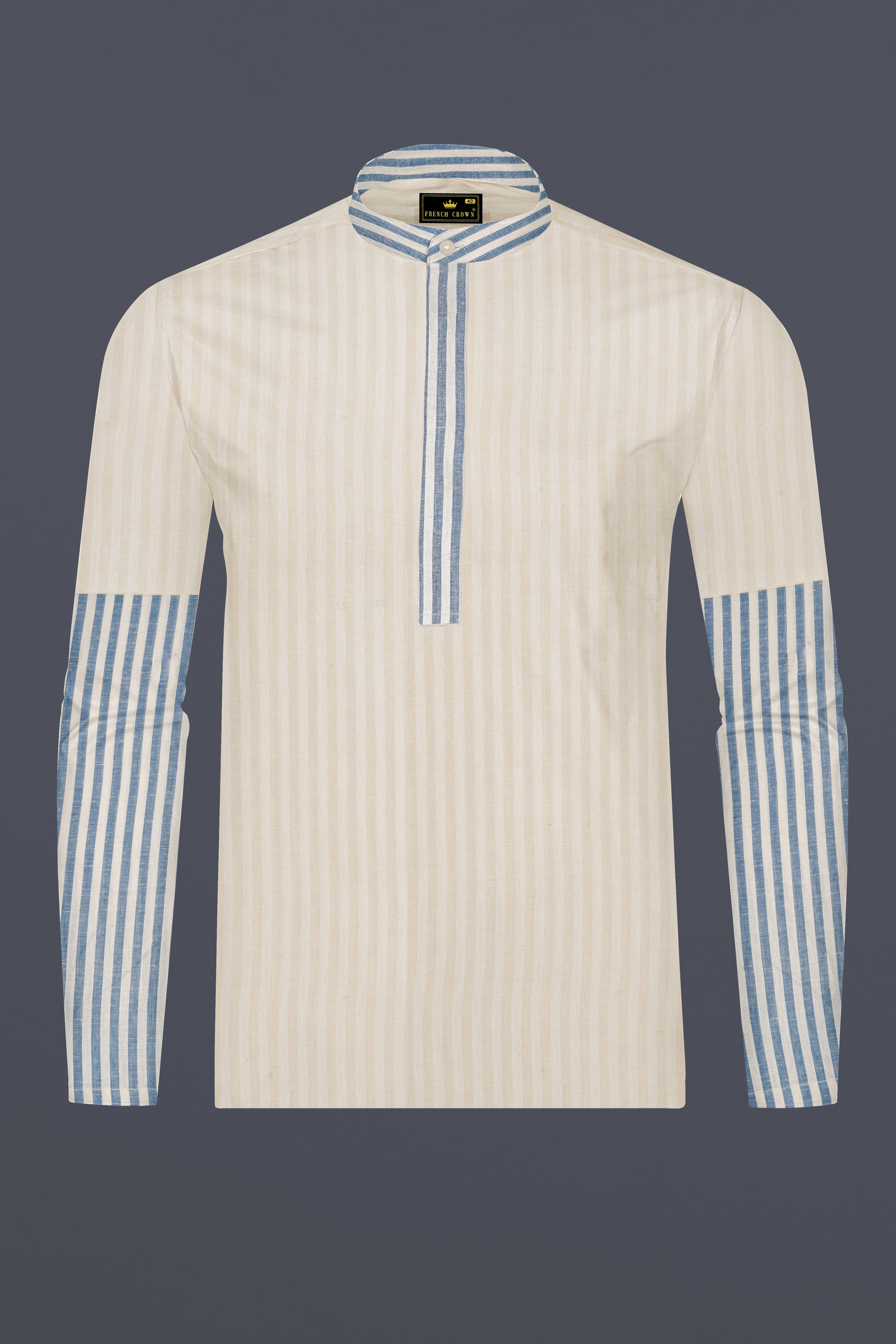 Wheatfield Beige and White Striped Luxurious Linen Designer Shirt