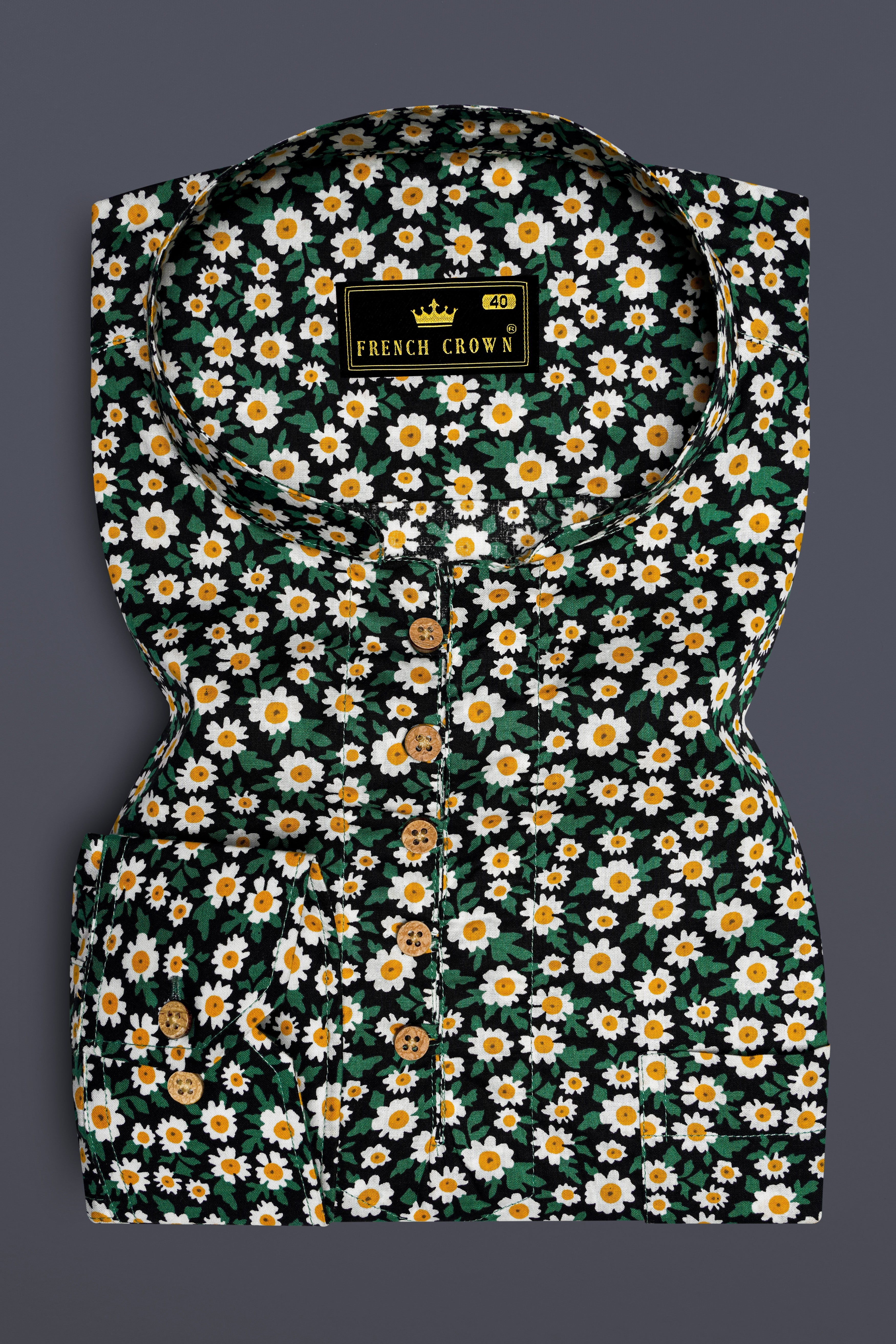 Jewel Green and White Multicolour Ditsy Printed Premium Cotton Kurta Shirt