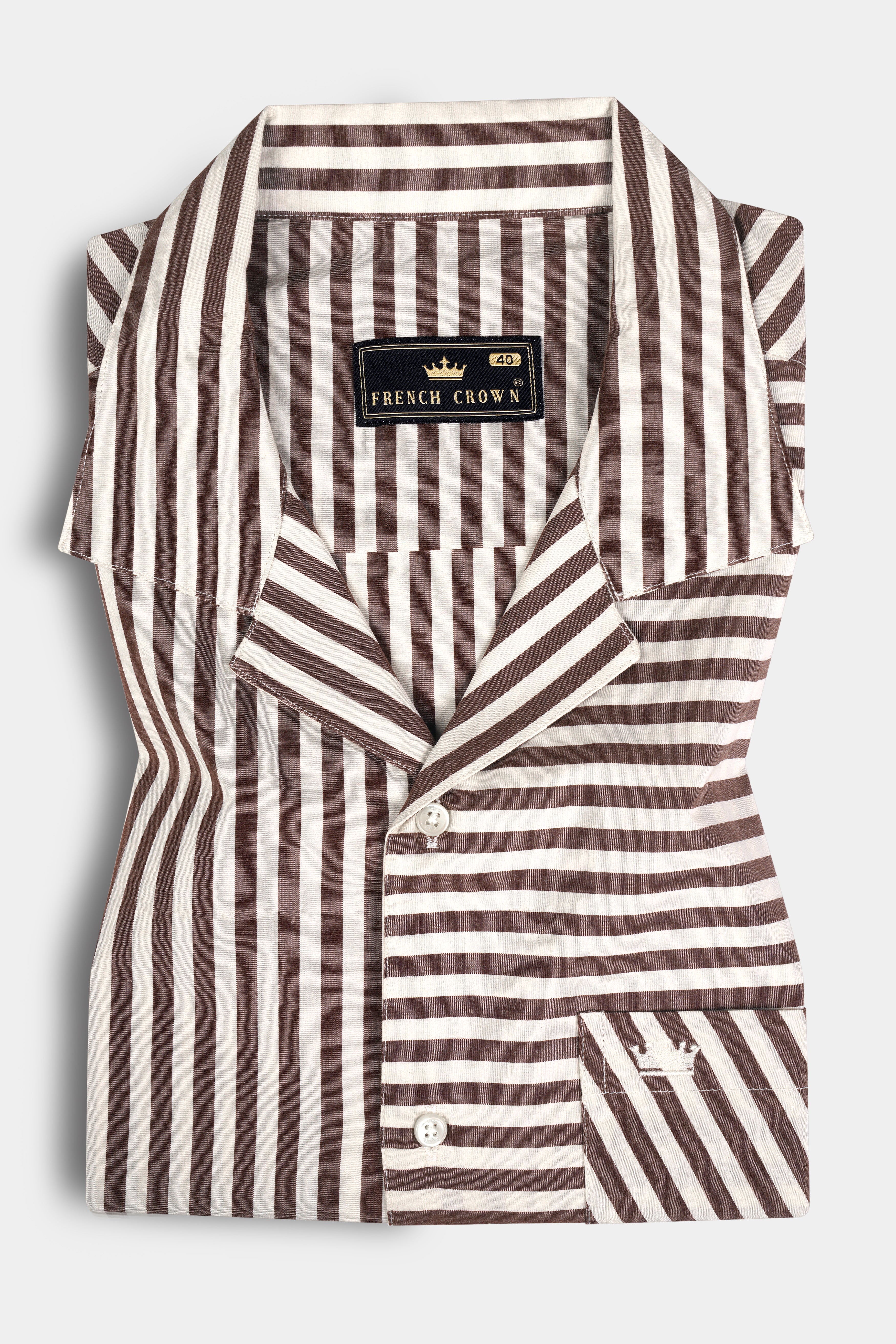 Millbrook Brown and White Striped Premium Cotton Designer Shirt