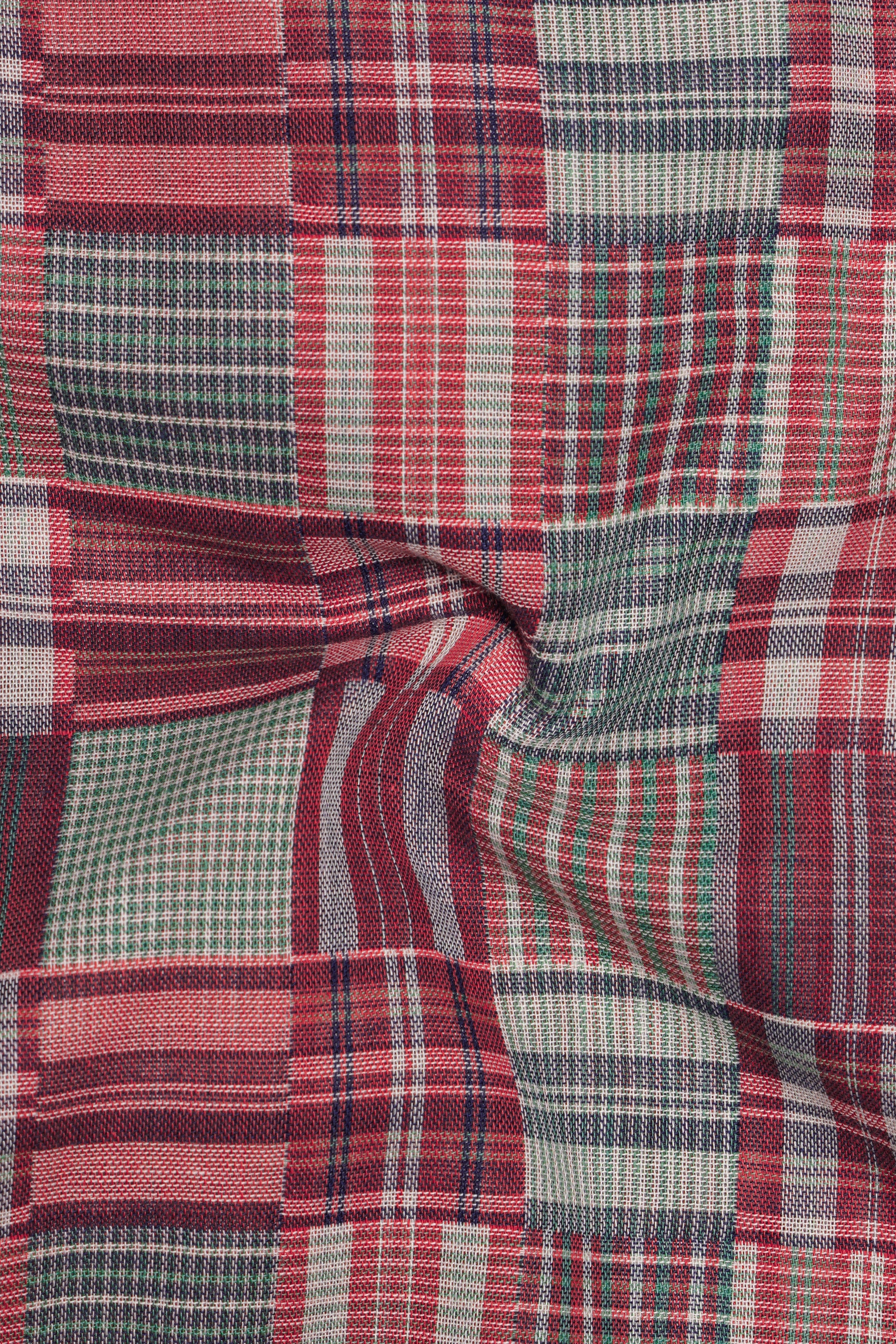 Cordovan Maroon with Gossamer Green Checkered Dobby Textured Premium Giza Cotton Shirt