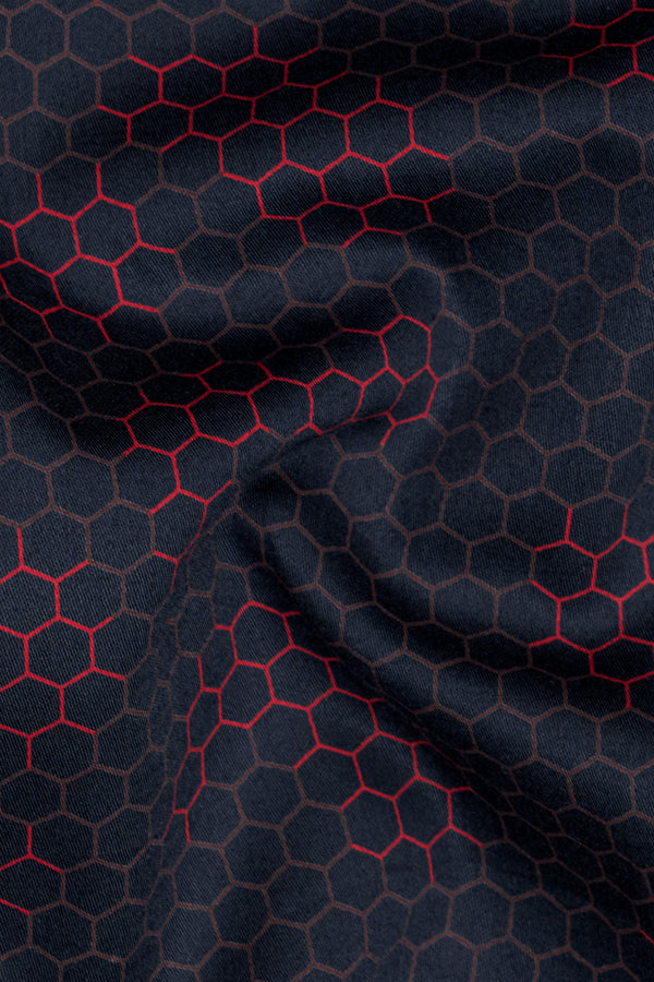 Haiti Black and Amaranth Red Honeycomb Printed Super Soft Premium Cotton Shirt