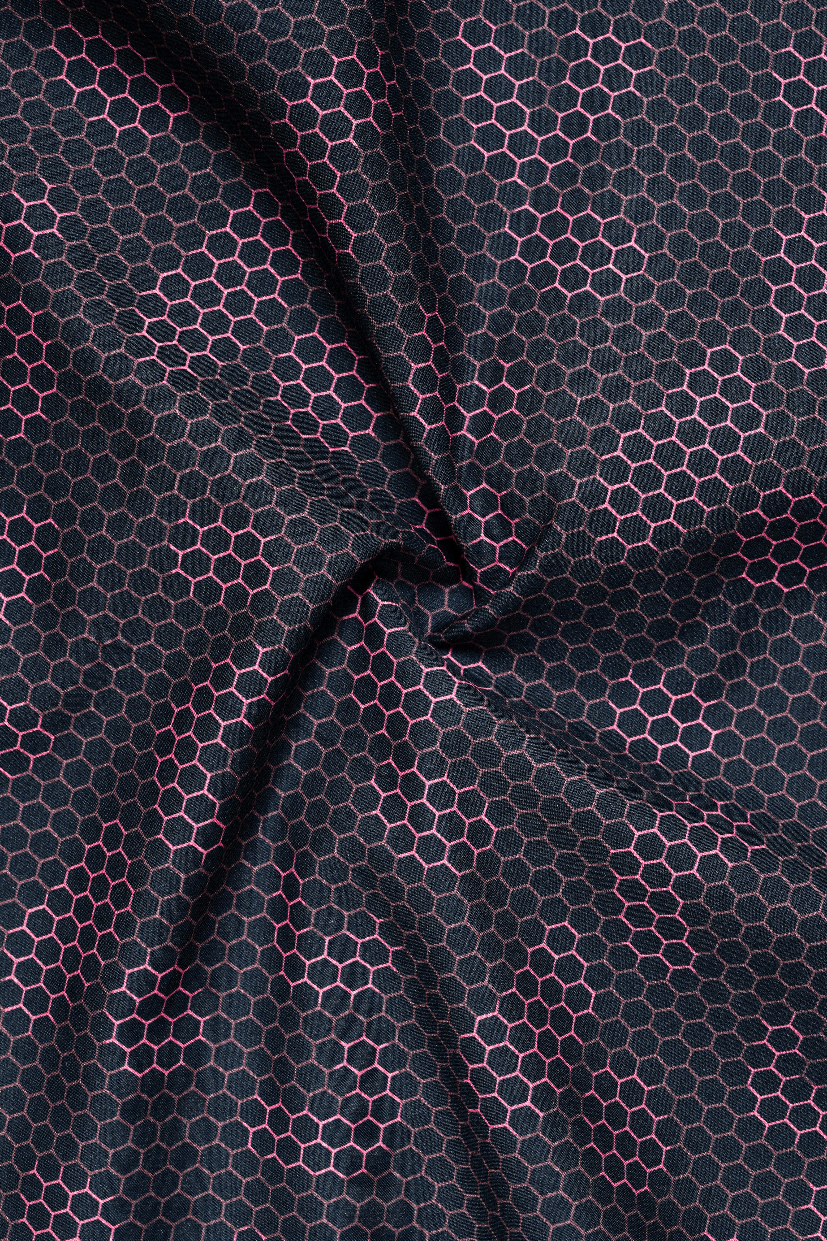 Haiti Black and Amaranth Red Honeycomb Printed Super Soft Premium Cotton Shirt