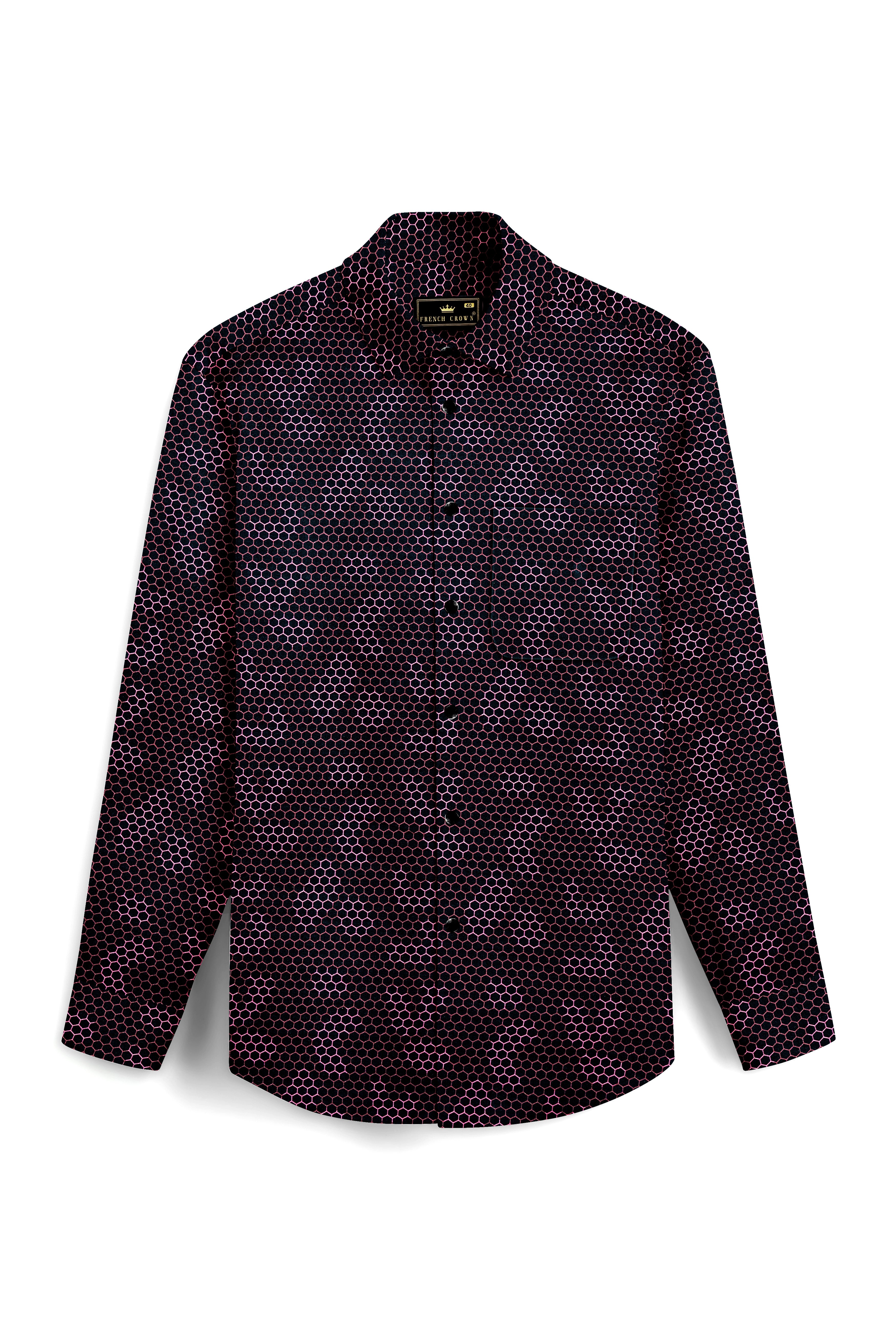 Haiti Black and Amaranth Red Honeycomb Printed Super Soft Premium Cotton Shirt