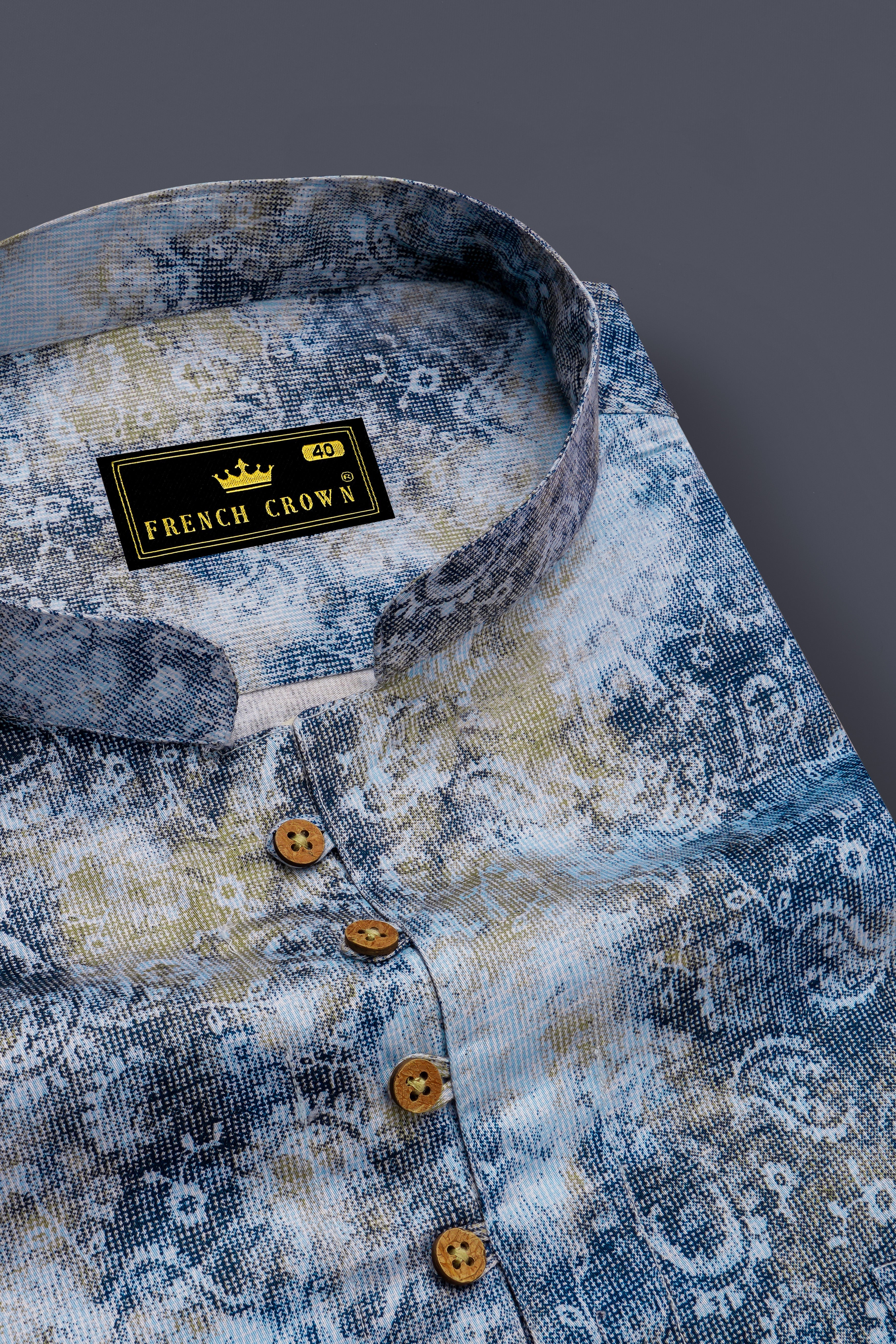 Bright White with Bison Hide Brown and East Bay Blue Paisley Printed Premium Cotton Kurta Shirt