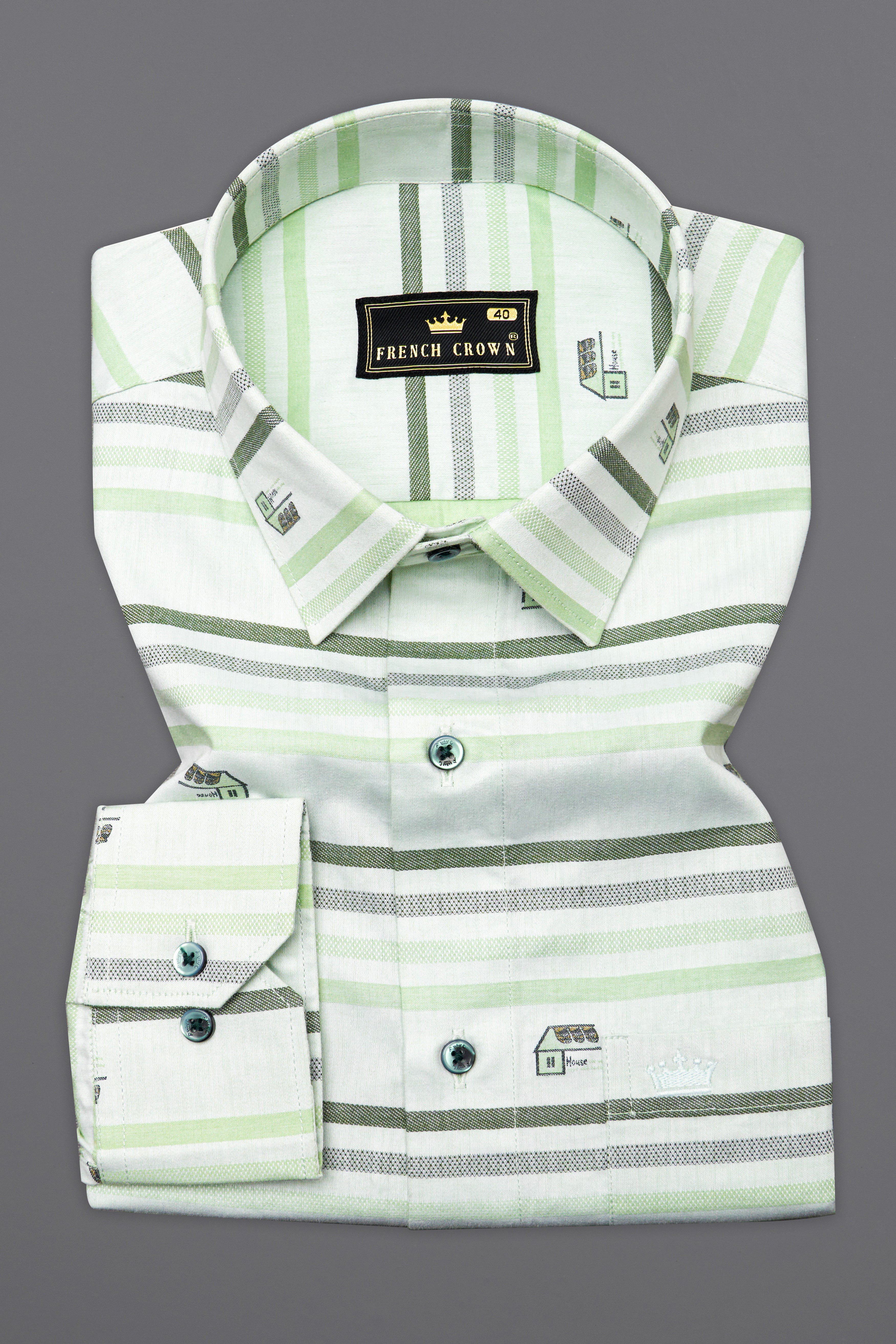 Catskill with Surf Crest Green Striped Dobby Premium Giza Cotton Shirt