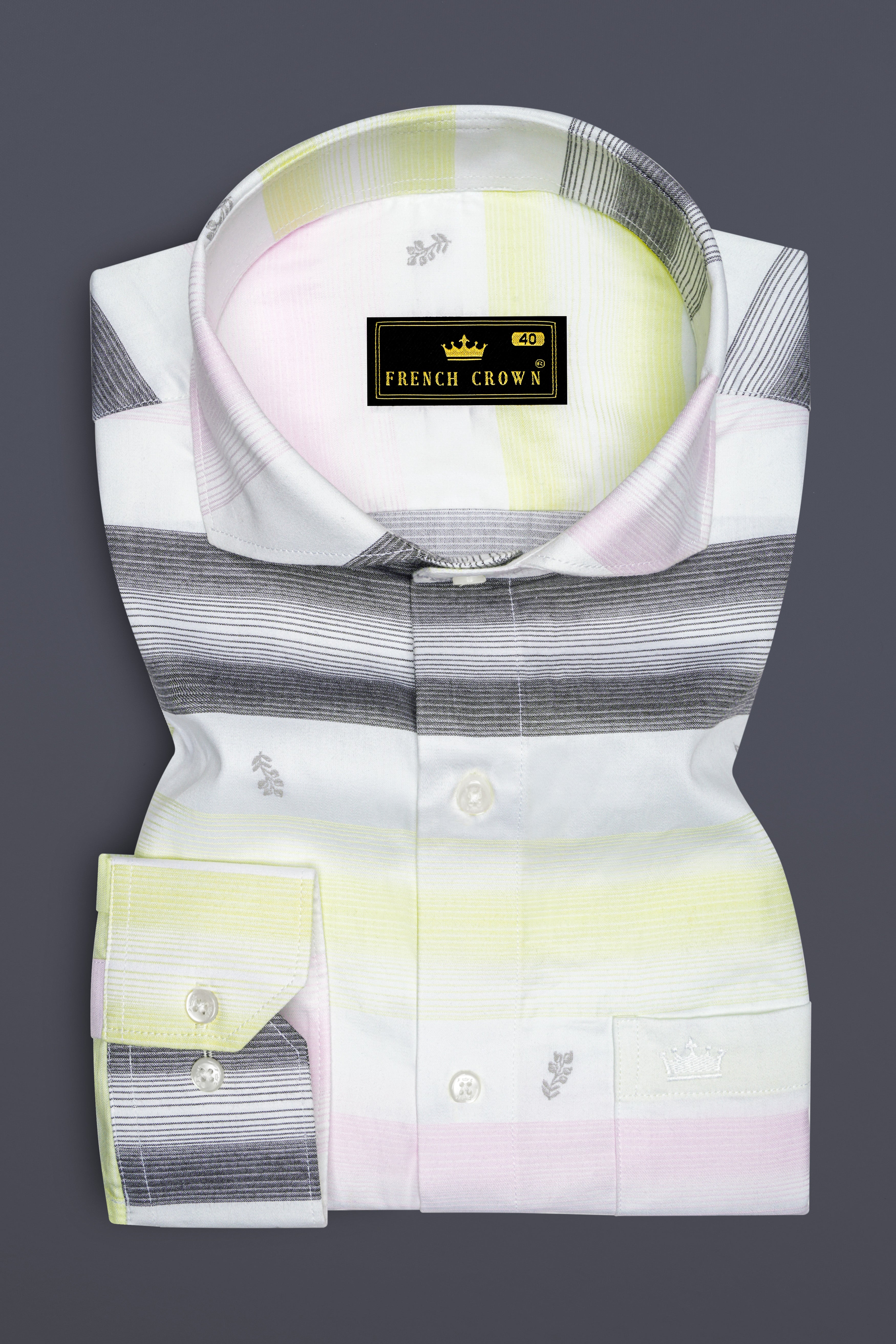 Bright White and Tundora Black with Platinum Pink Jacquard Textured Premium Giza Cotton Shirt