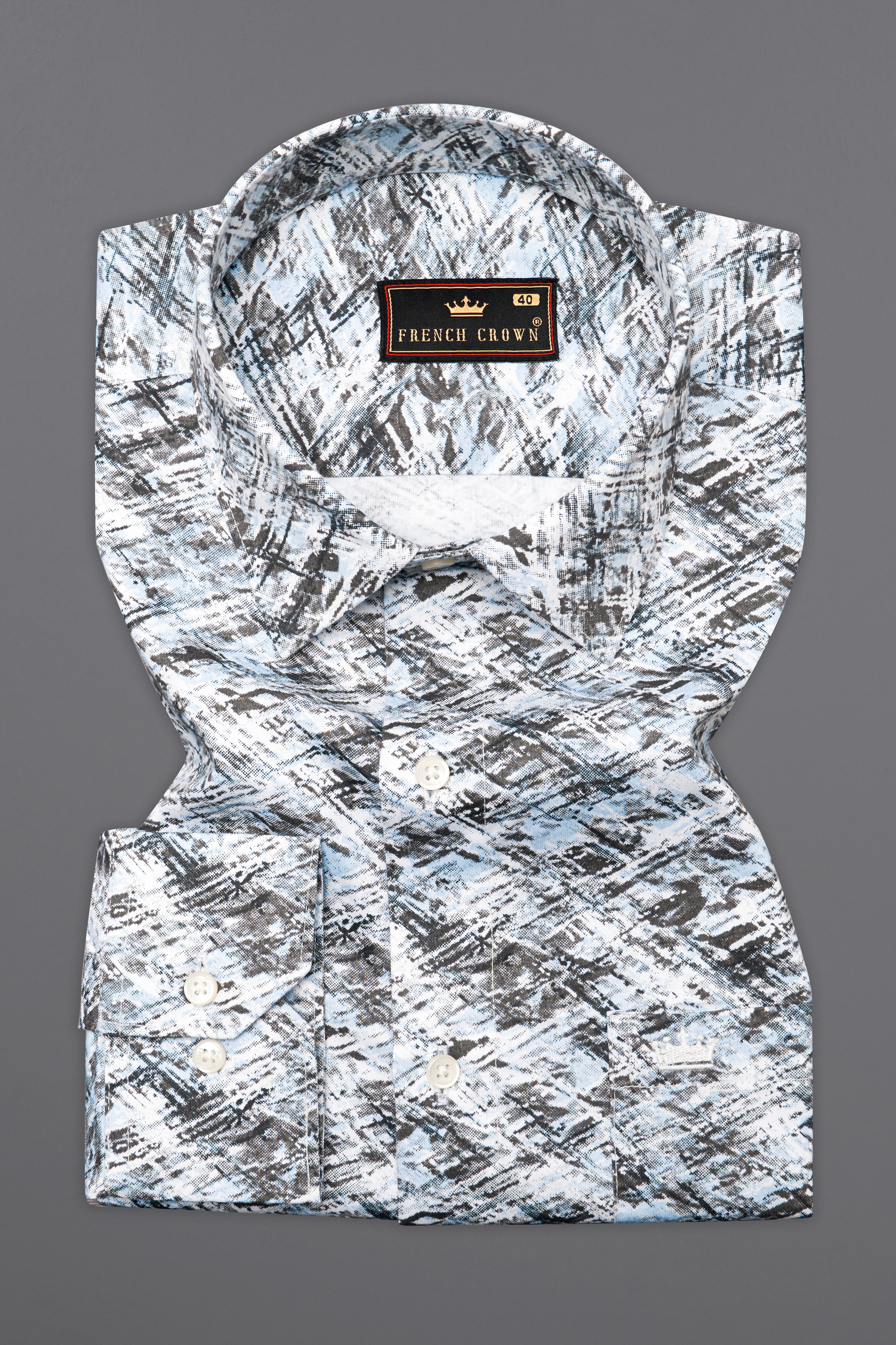 Bright White and Gainsboro Blue Marble Printed Super Soft Premium Cotton Shirt
