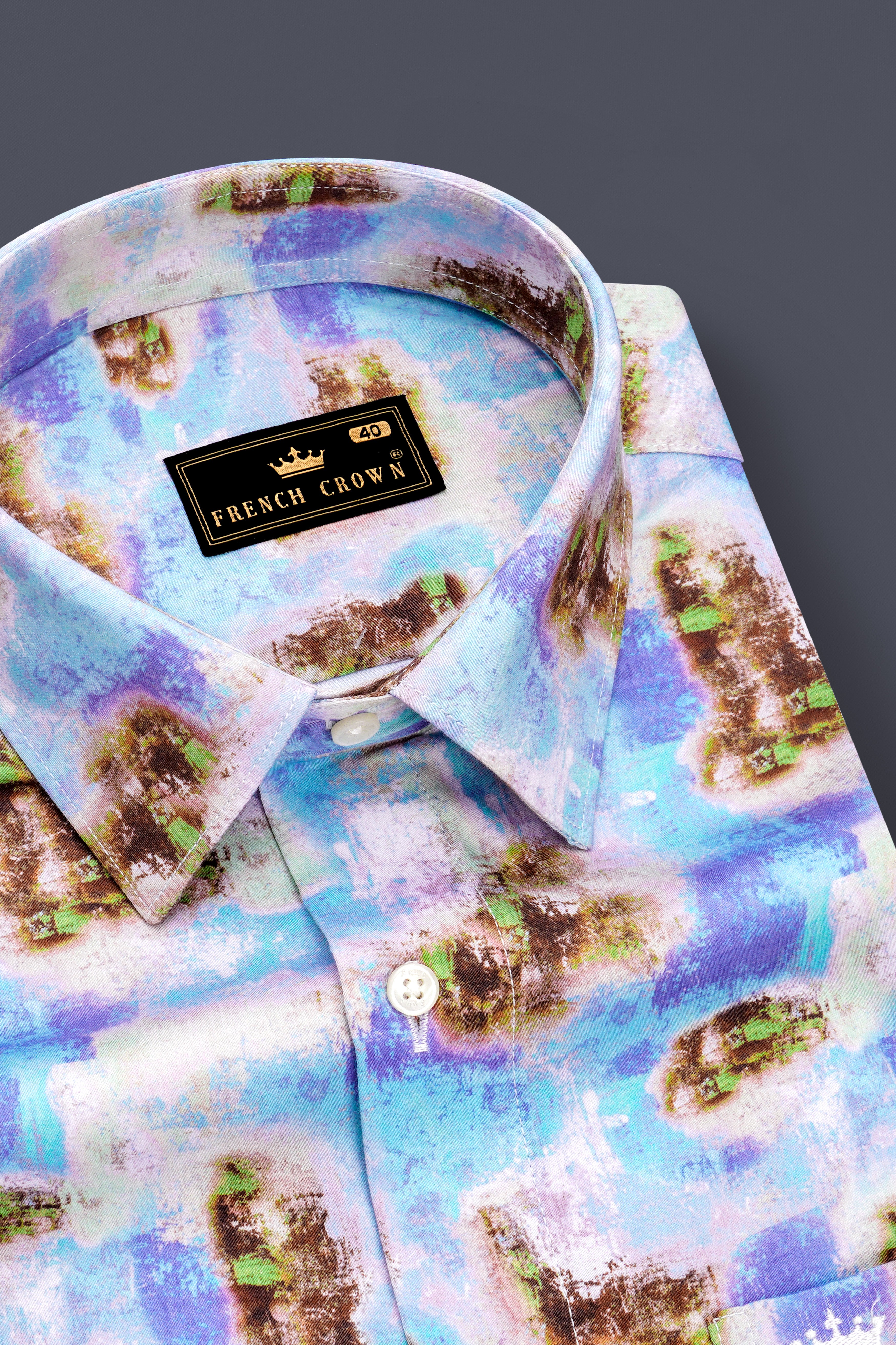 Verdigris Blue with Taupe Brown Marble Printed Super Soft Premium Cotton Shirt