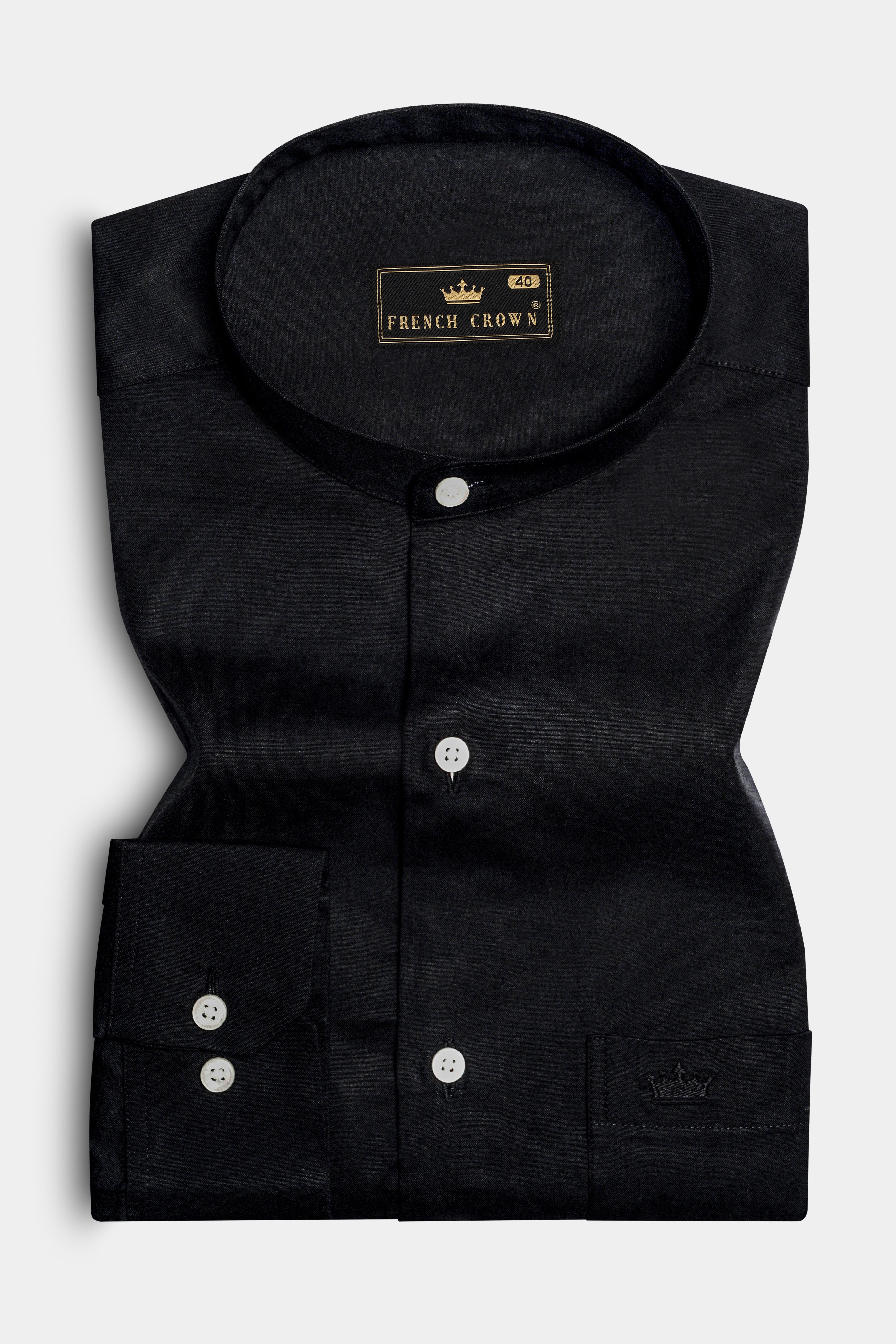 Jade Black Mandarin Collar Dobby Shirt