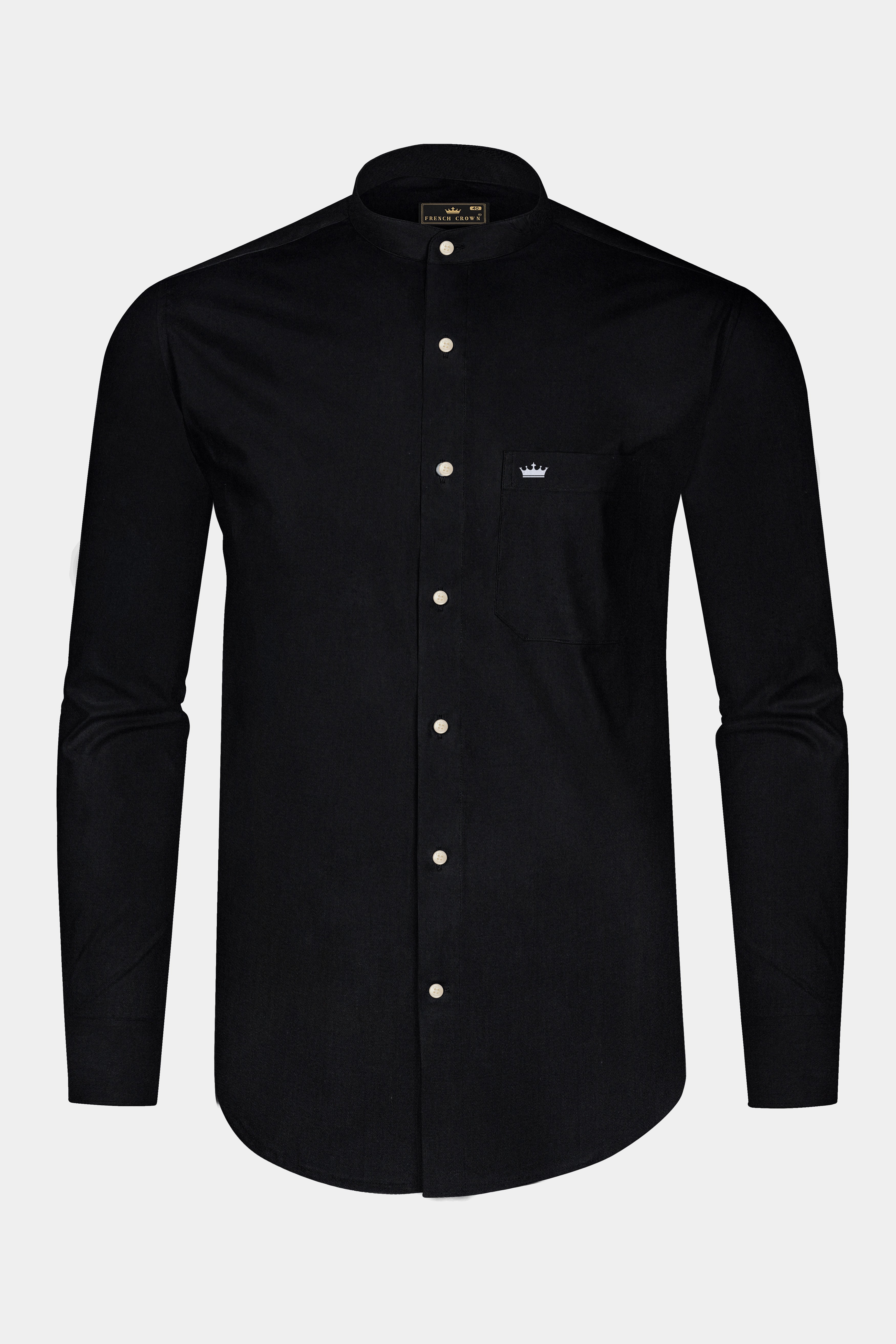 Jade Black Mandarin Collar Dobby Shirt