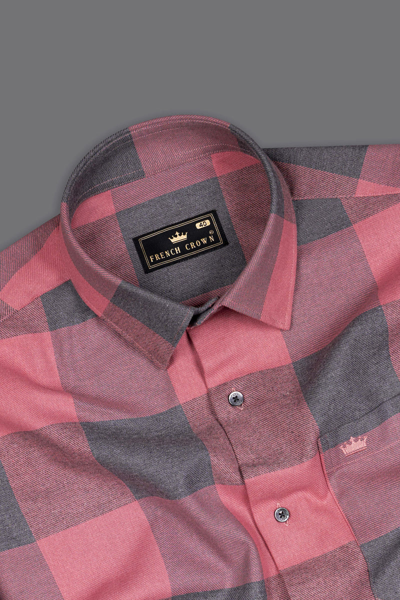 Turkish Pink with Gunmetal Checked Flannel Shirt