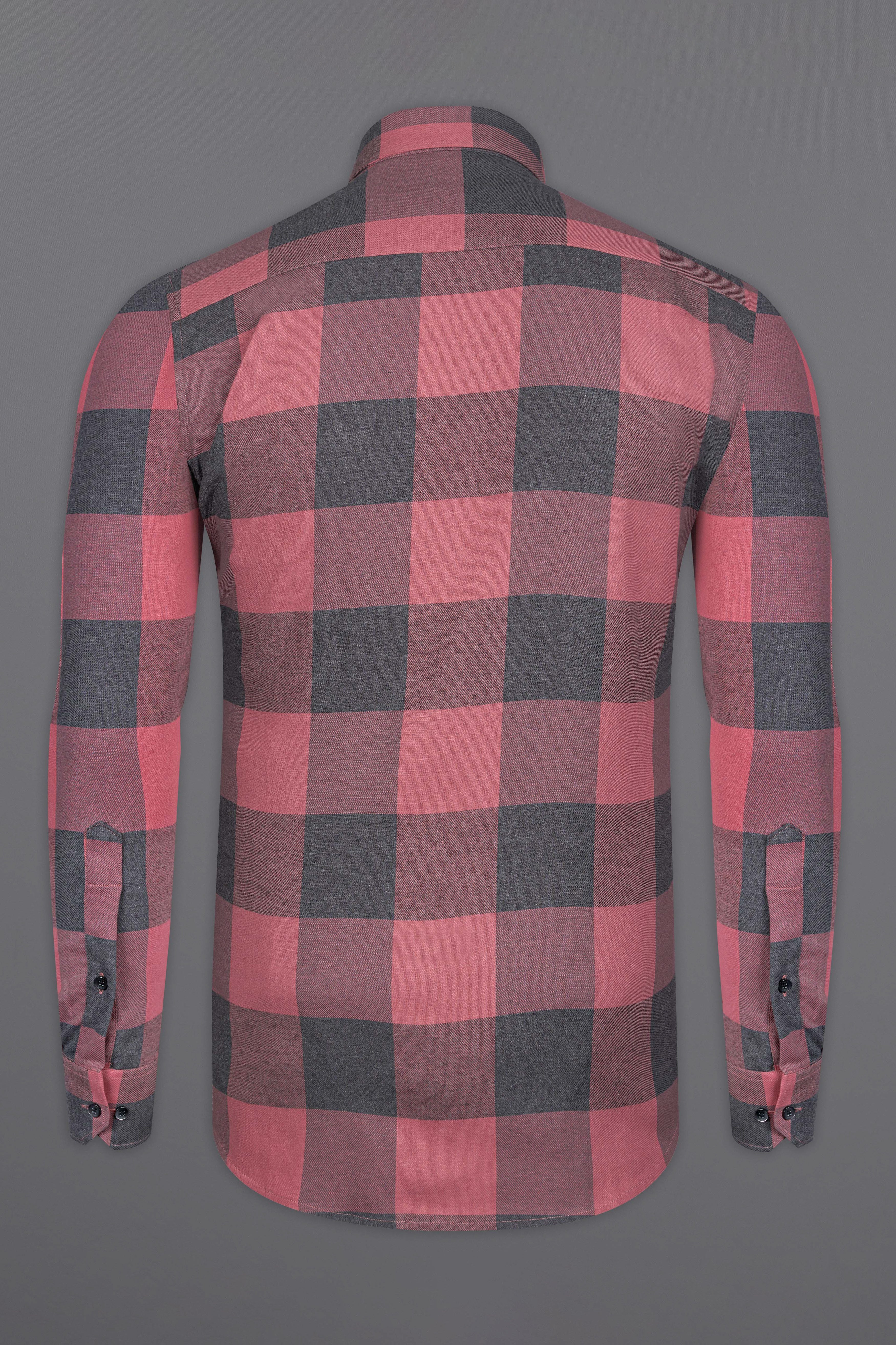 Turkish Pink with Gunmetal Checked Flannel Shirt