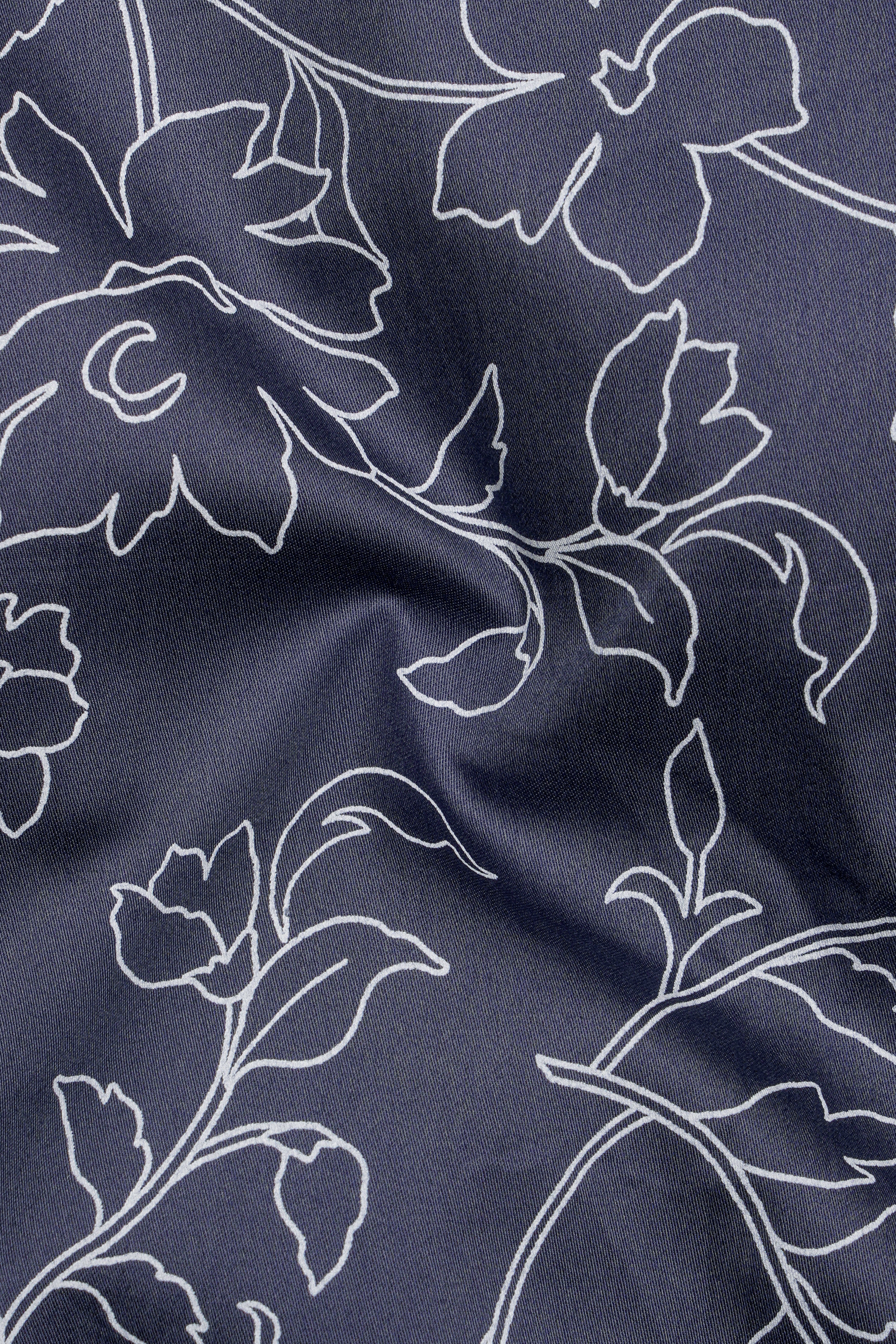 Mulled Wine Dark Gray and White Floral Printed Super Soft Premium Cotton Shirt