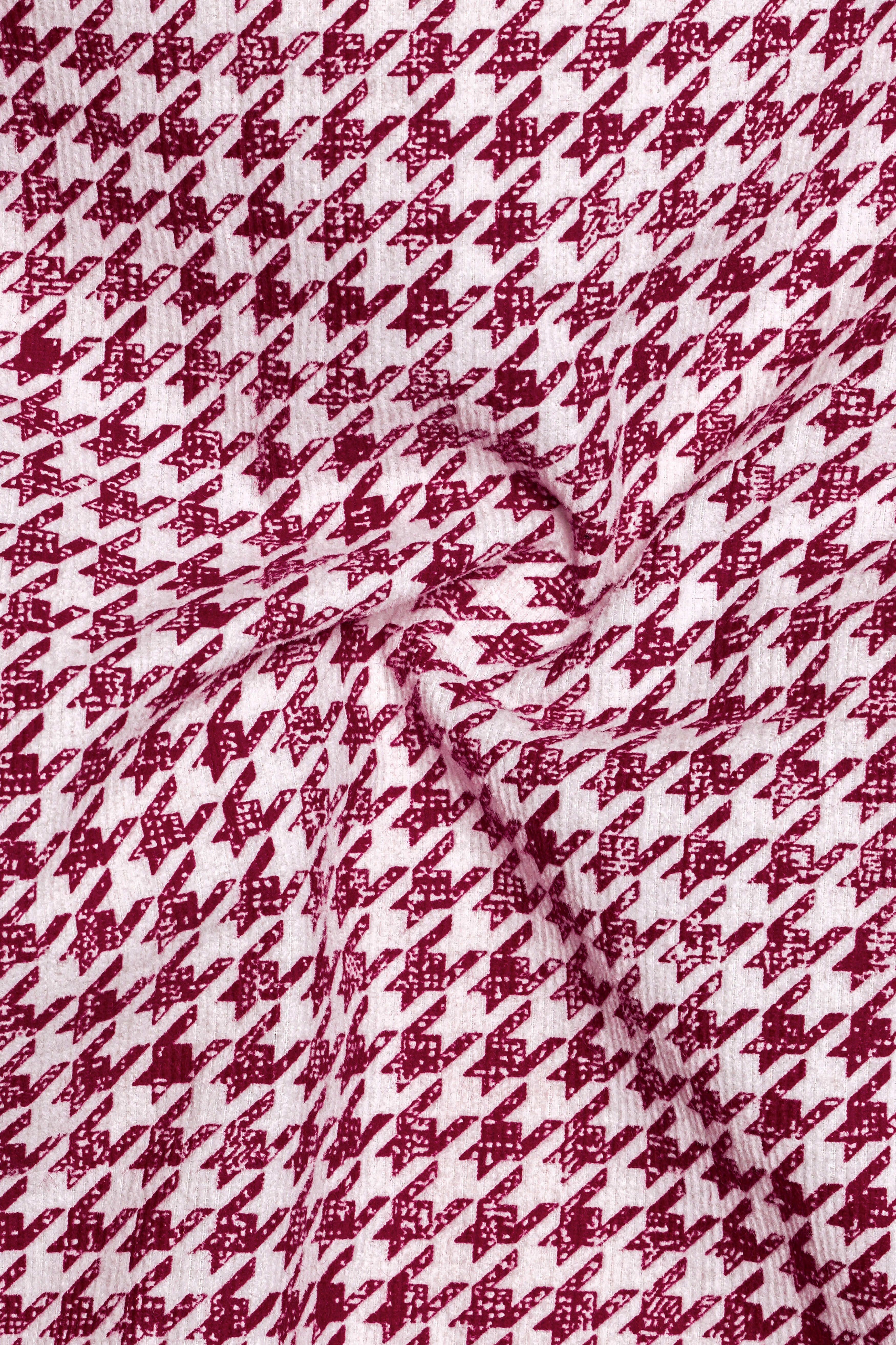 Burgundy and White Houndstooth Textured Premium Giza Cotton Overshirt/Shacket