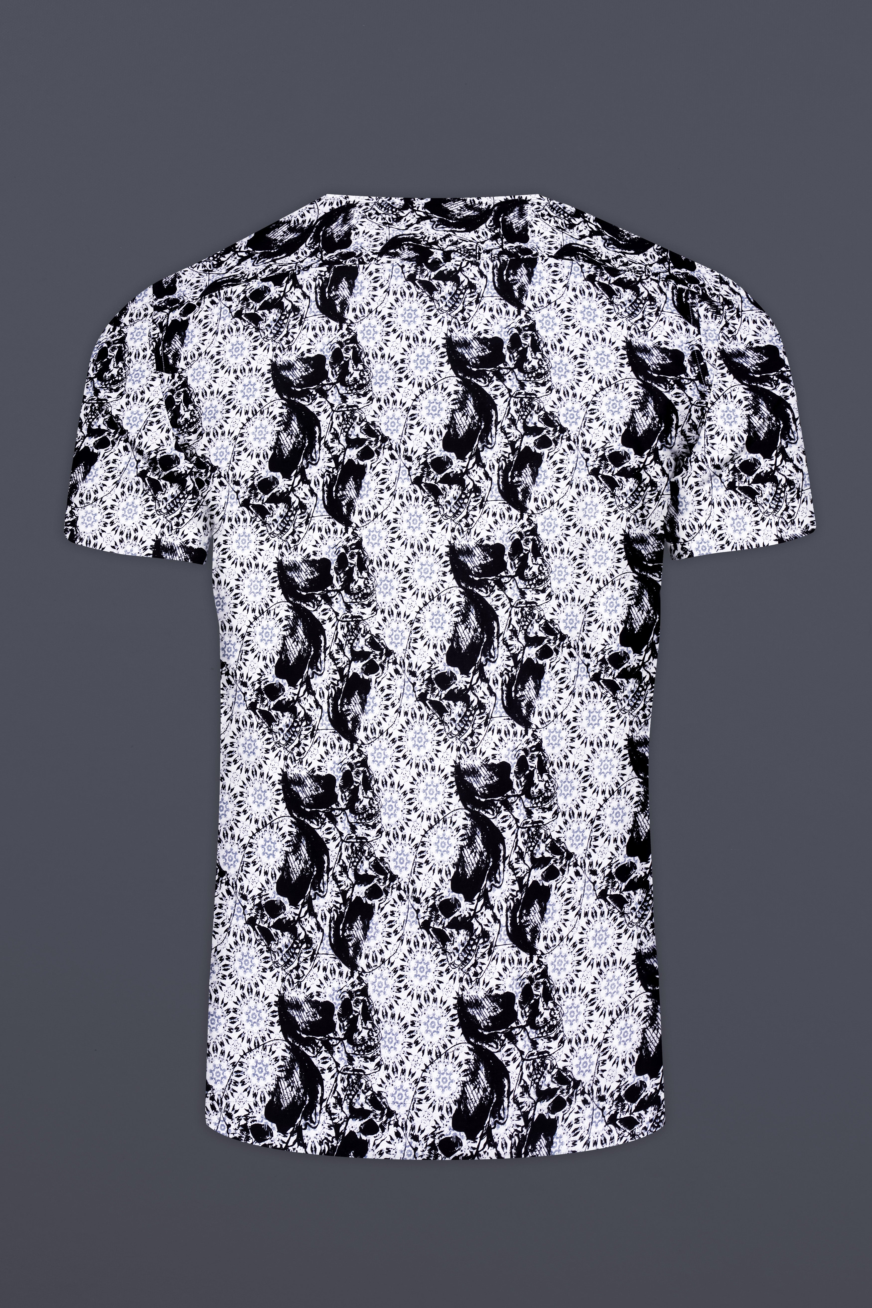 Bright White and Black Printed Premium Cotton Designer Bush Shirt