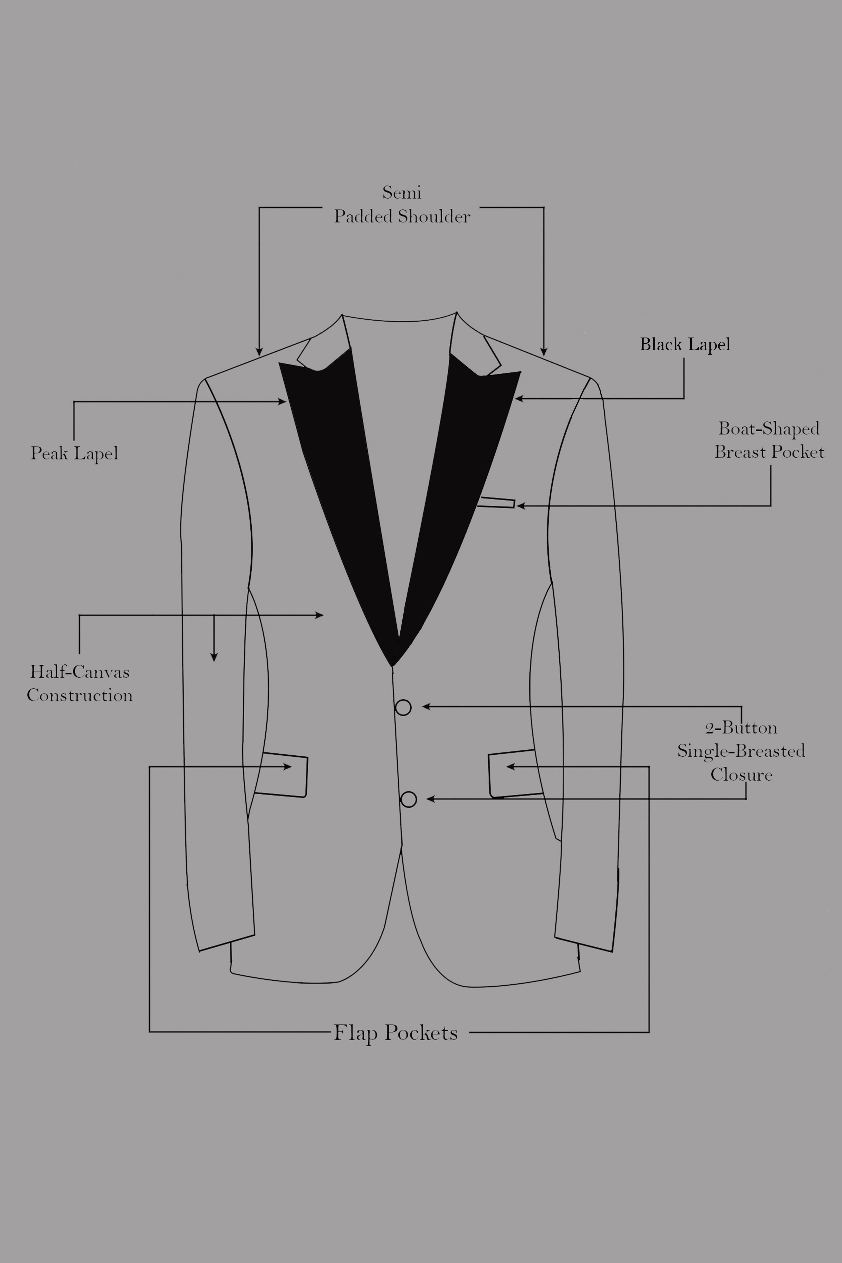 Celestia-Zodiac Blue Solid Wool Rich Peak Lapel Tuxedo Blazer