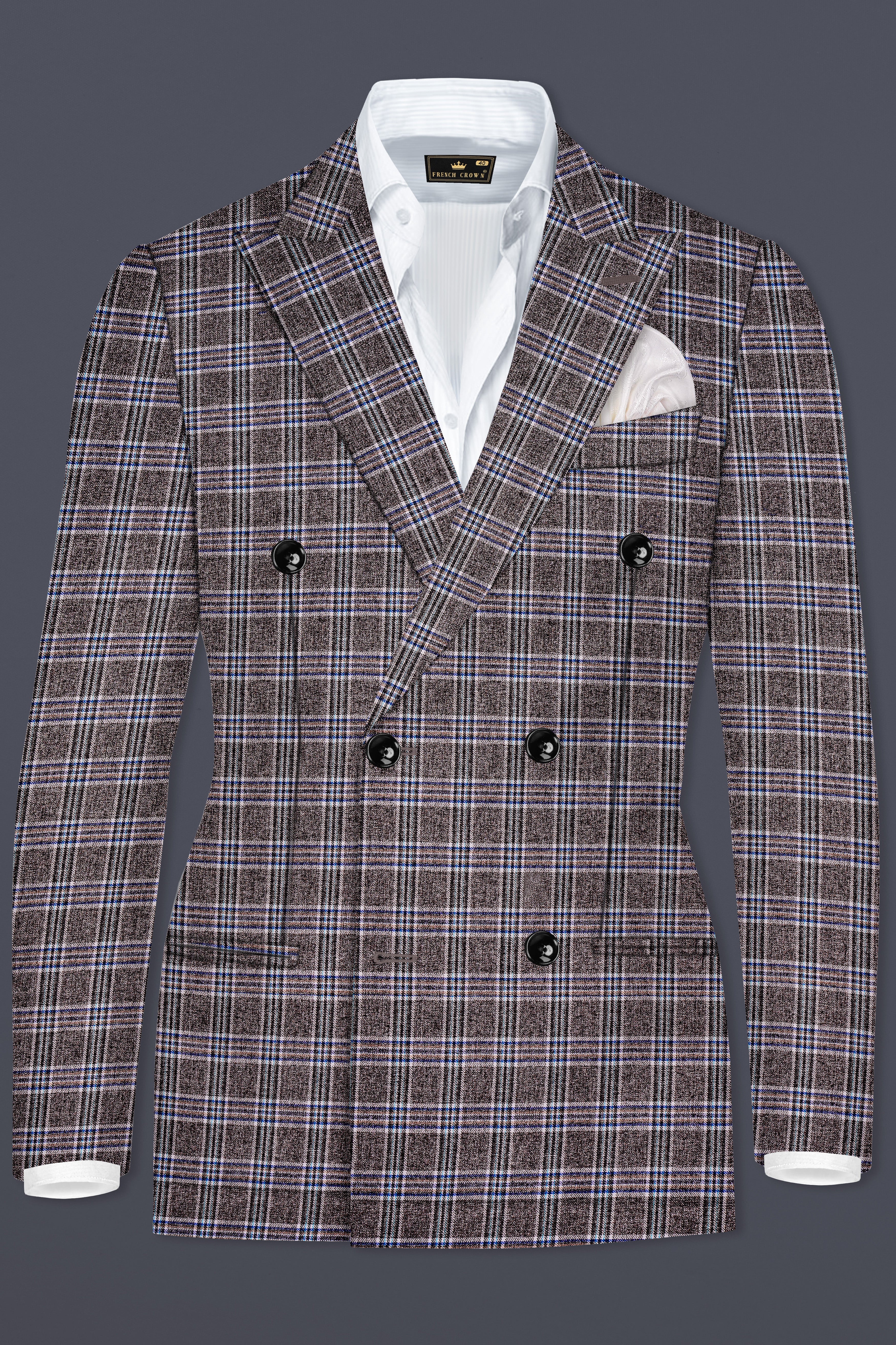 Ironside Gray and Cloud Burst Blue Plaid Wool Rich Double Breasted Blazer