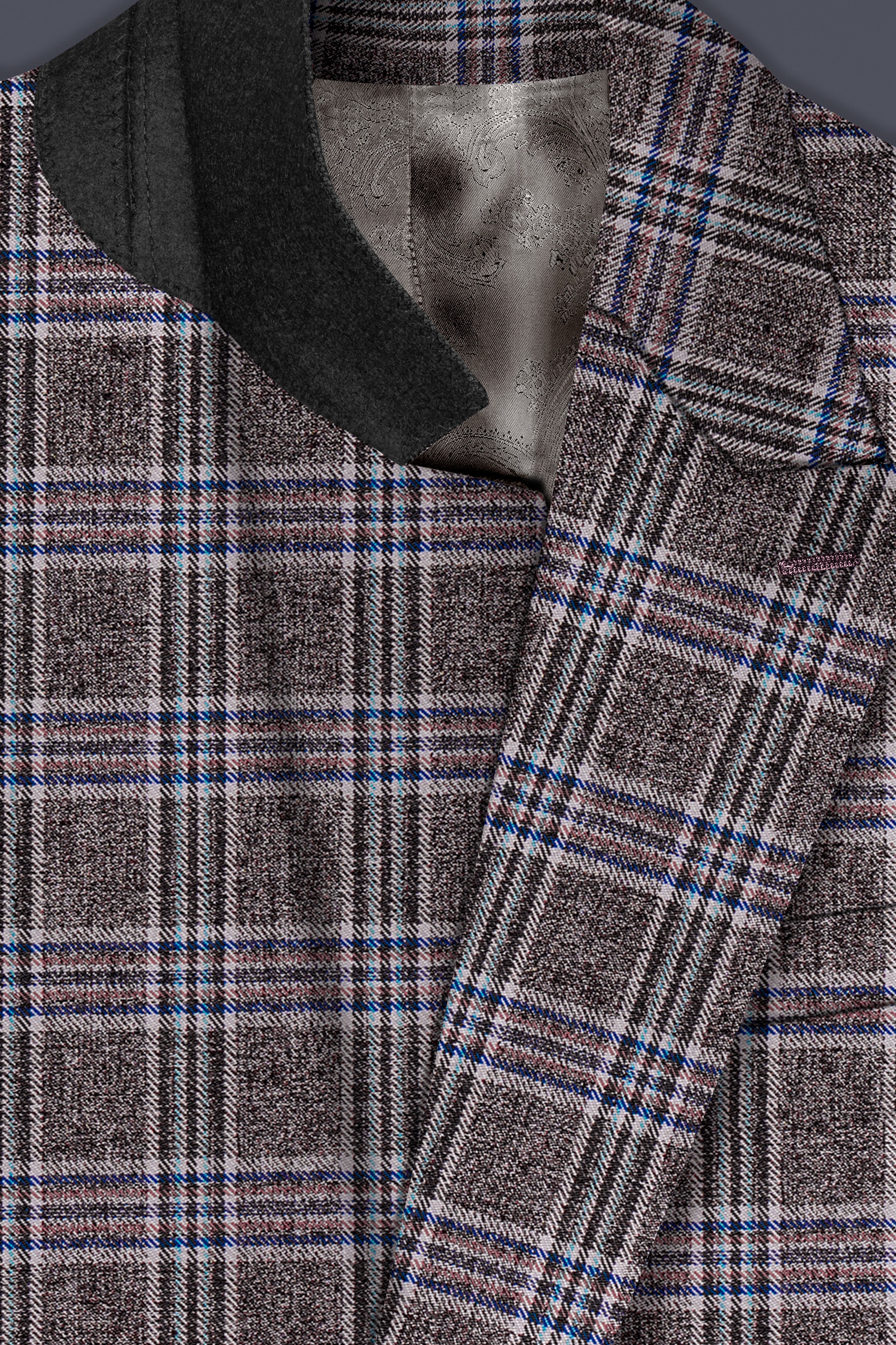 Ironside Gray and Cloud Burst Blue Plaid Wool Rich Double Breasted Blazer