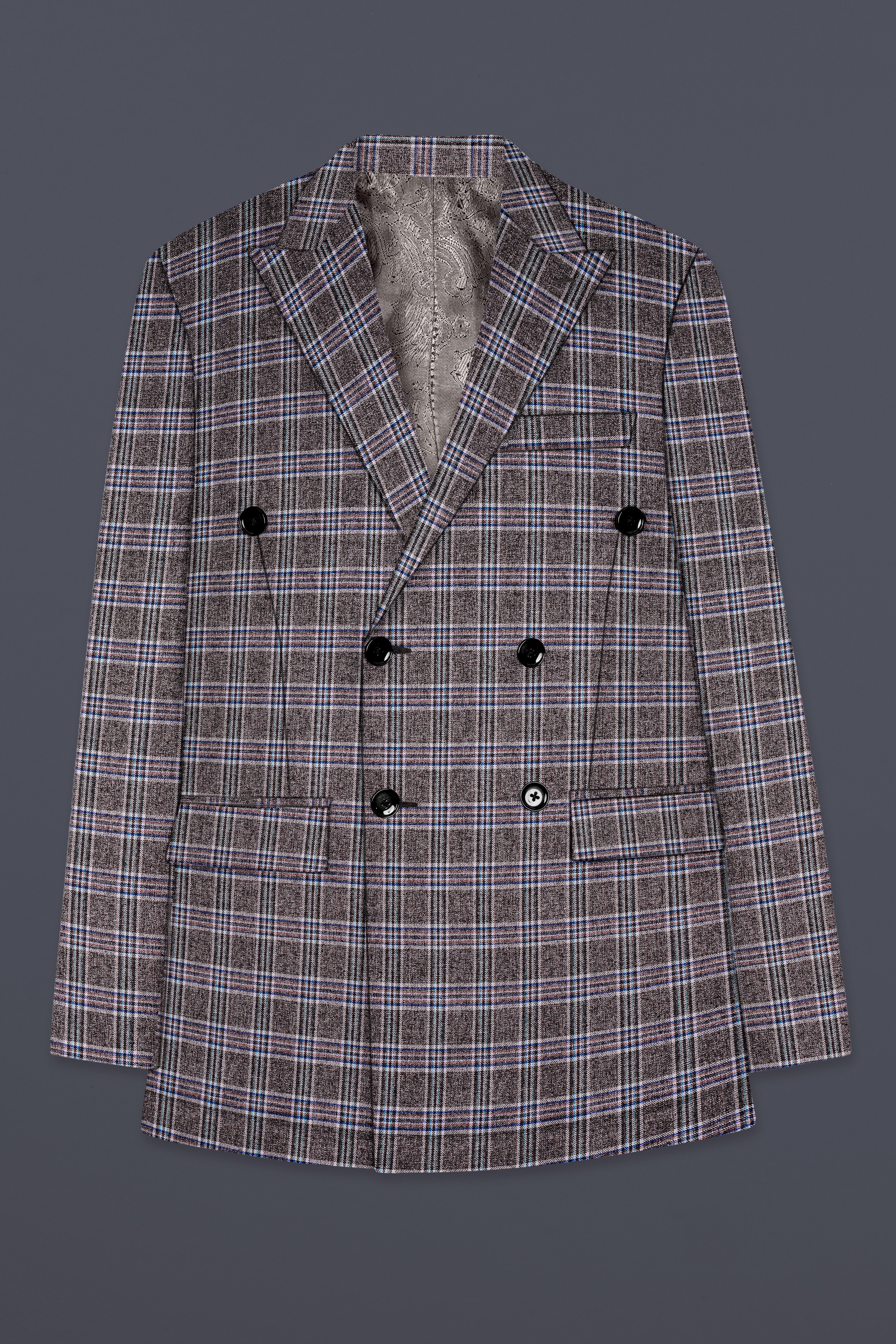 Ironside Gray and Cloud Burst Blue Plaid Wool Rich Double Breasted Blazer