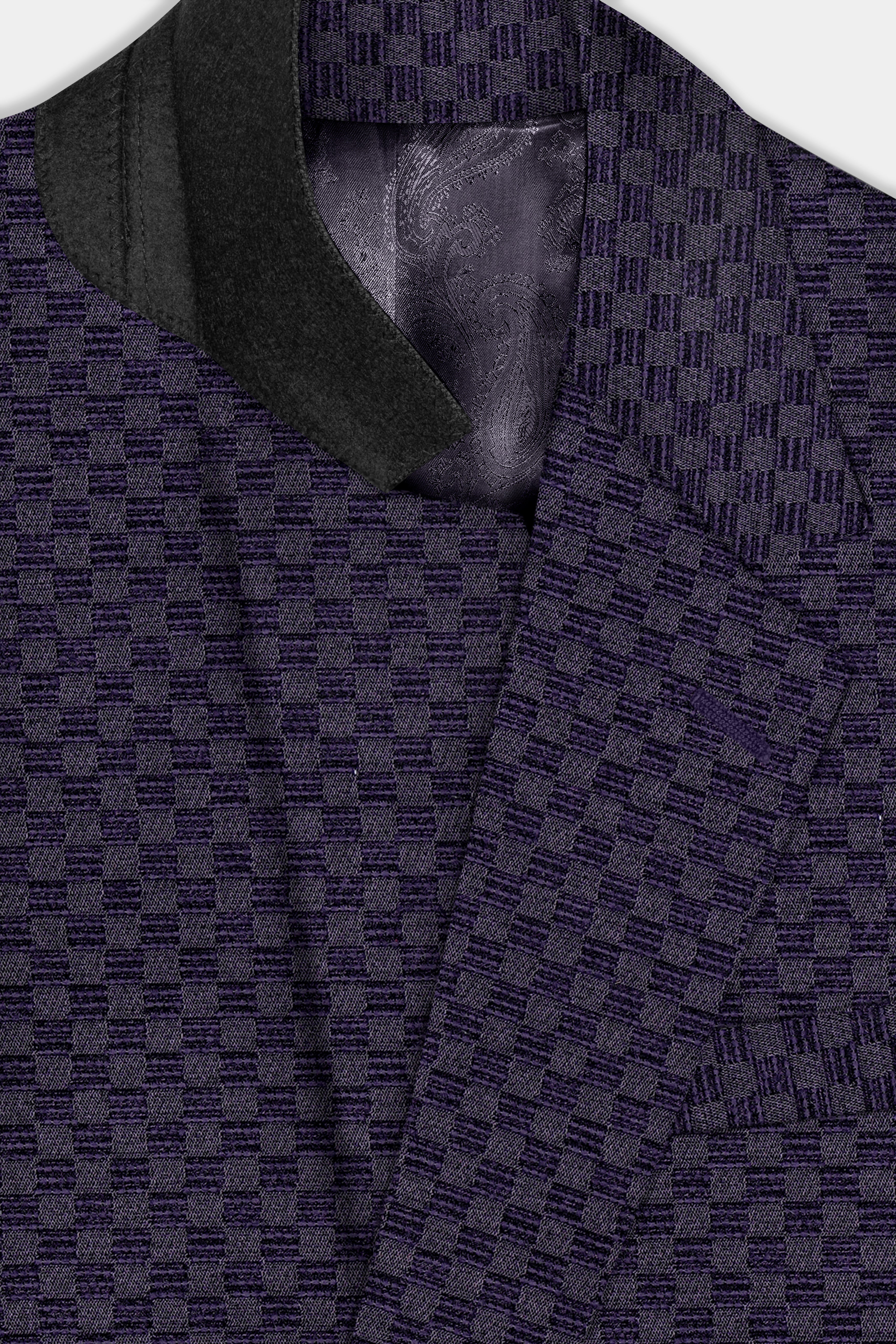 Ebony Purple Checkerboard Jacquard Textured Designer Blazer