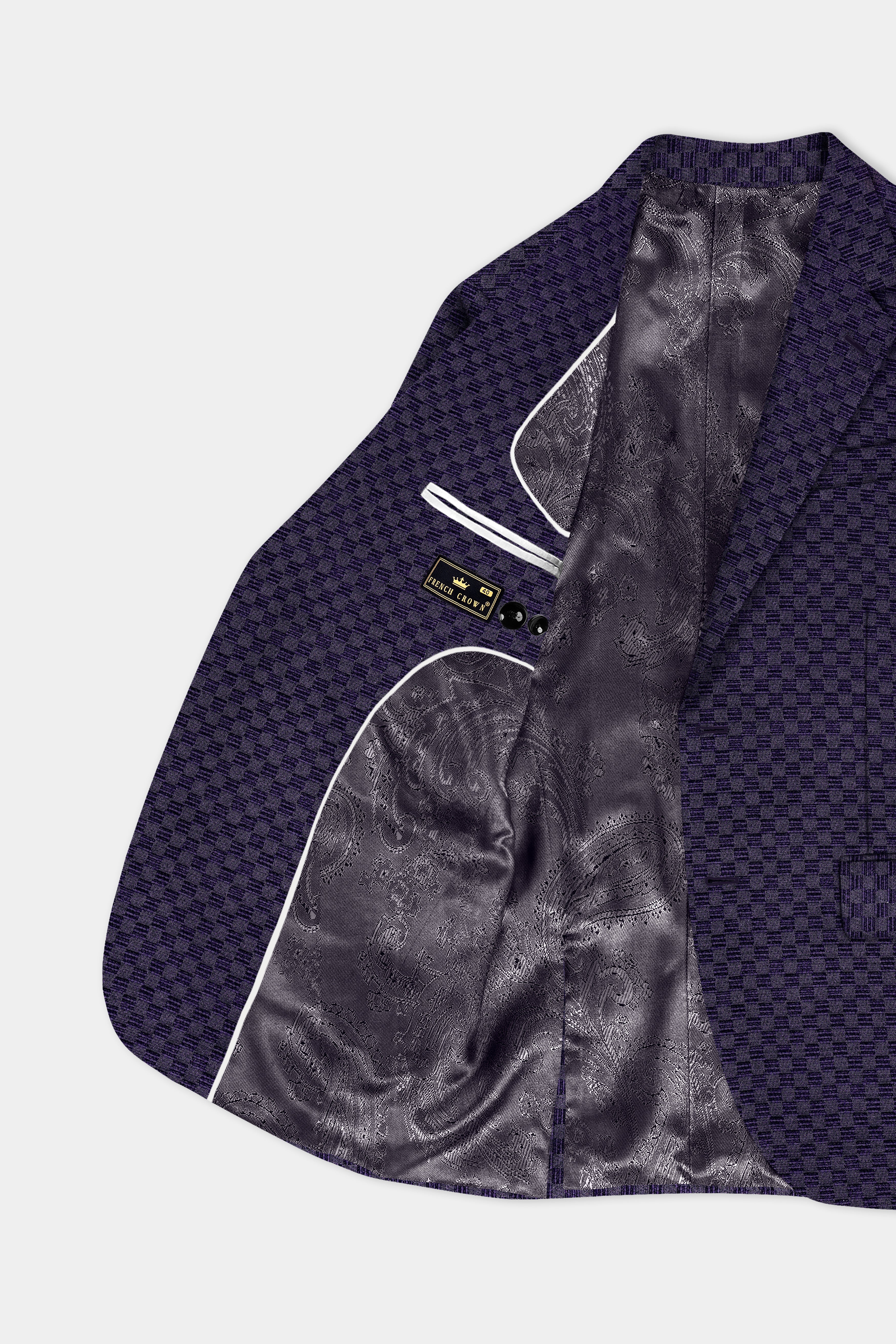 Ebony Purple Checkerboard Jacquard Textured Designer Blazer