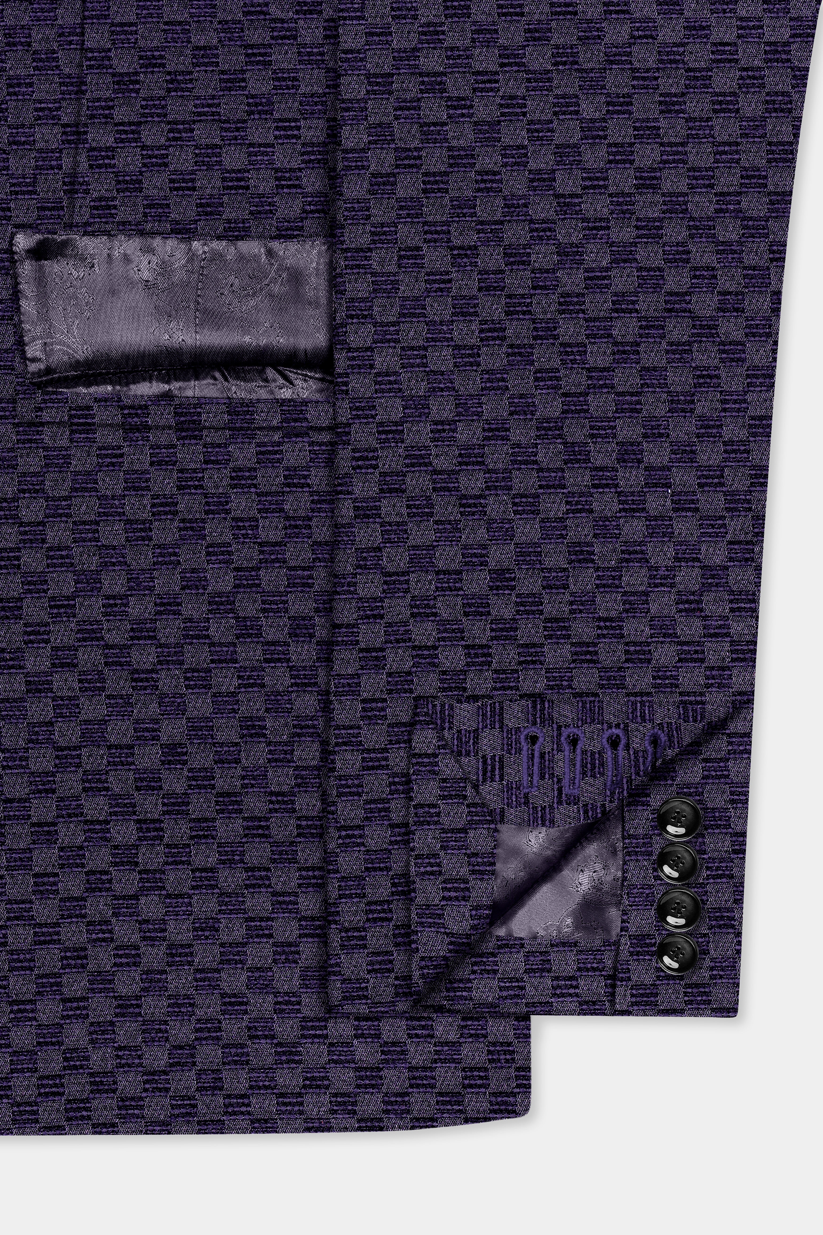 Ebony Purple Checkerboard Jacquard Textured Designer Blazer