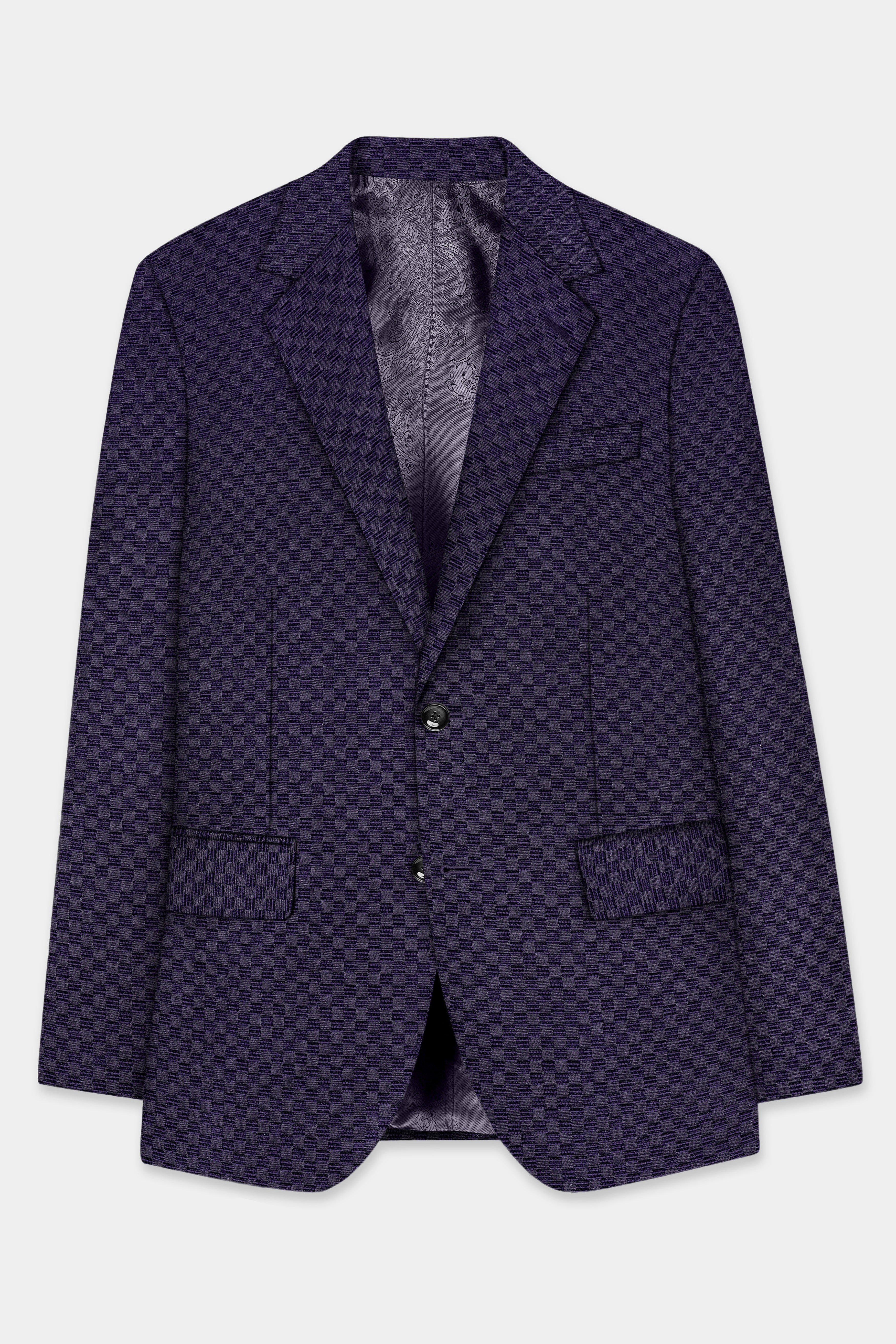 Ebony Purple Checkerboard Jacquard Textured Designer Blazer