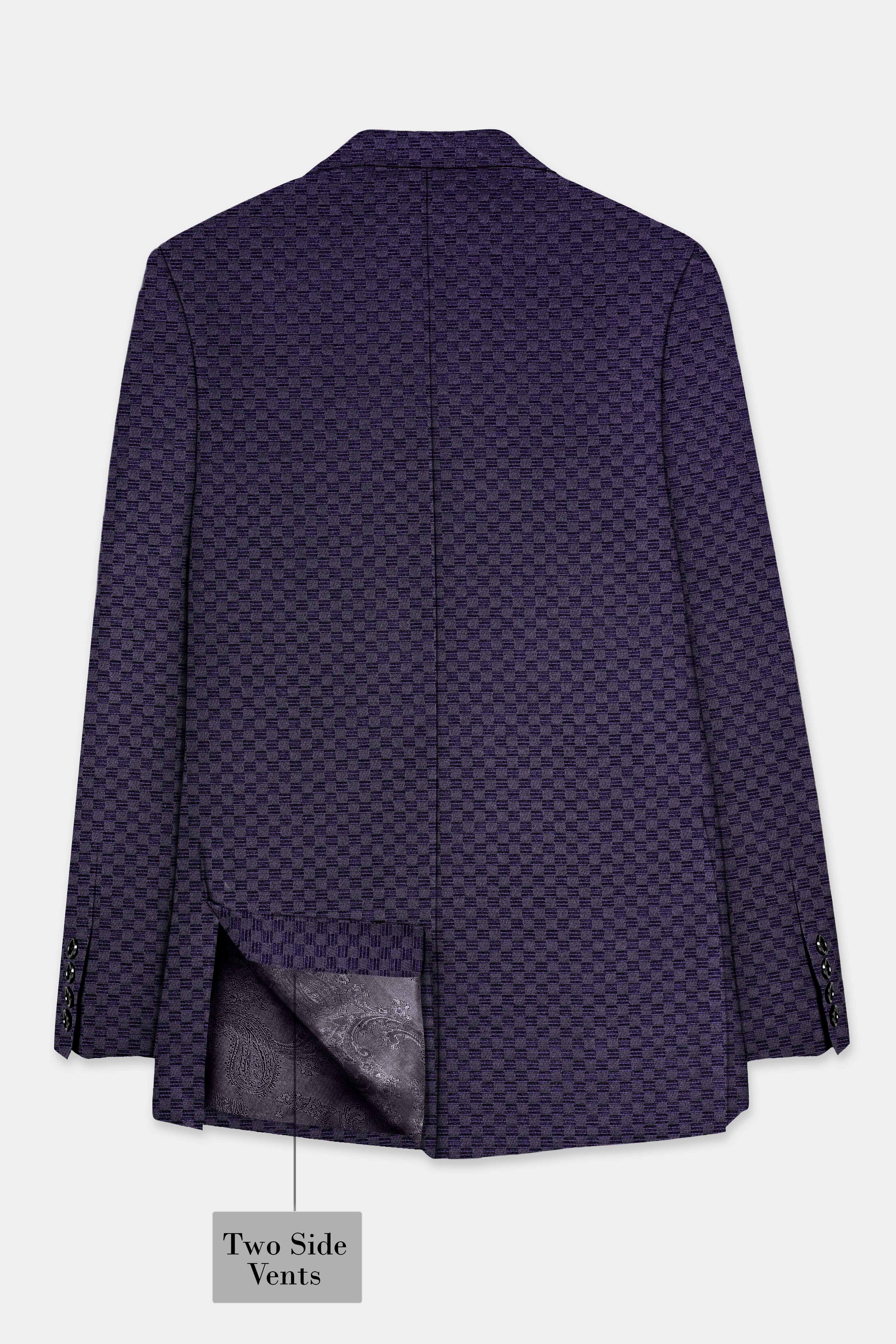 Ebony Purple Checkerboard Jacquard Textured Designer Blazer