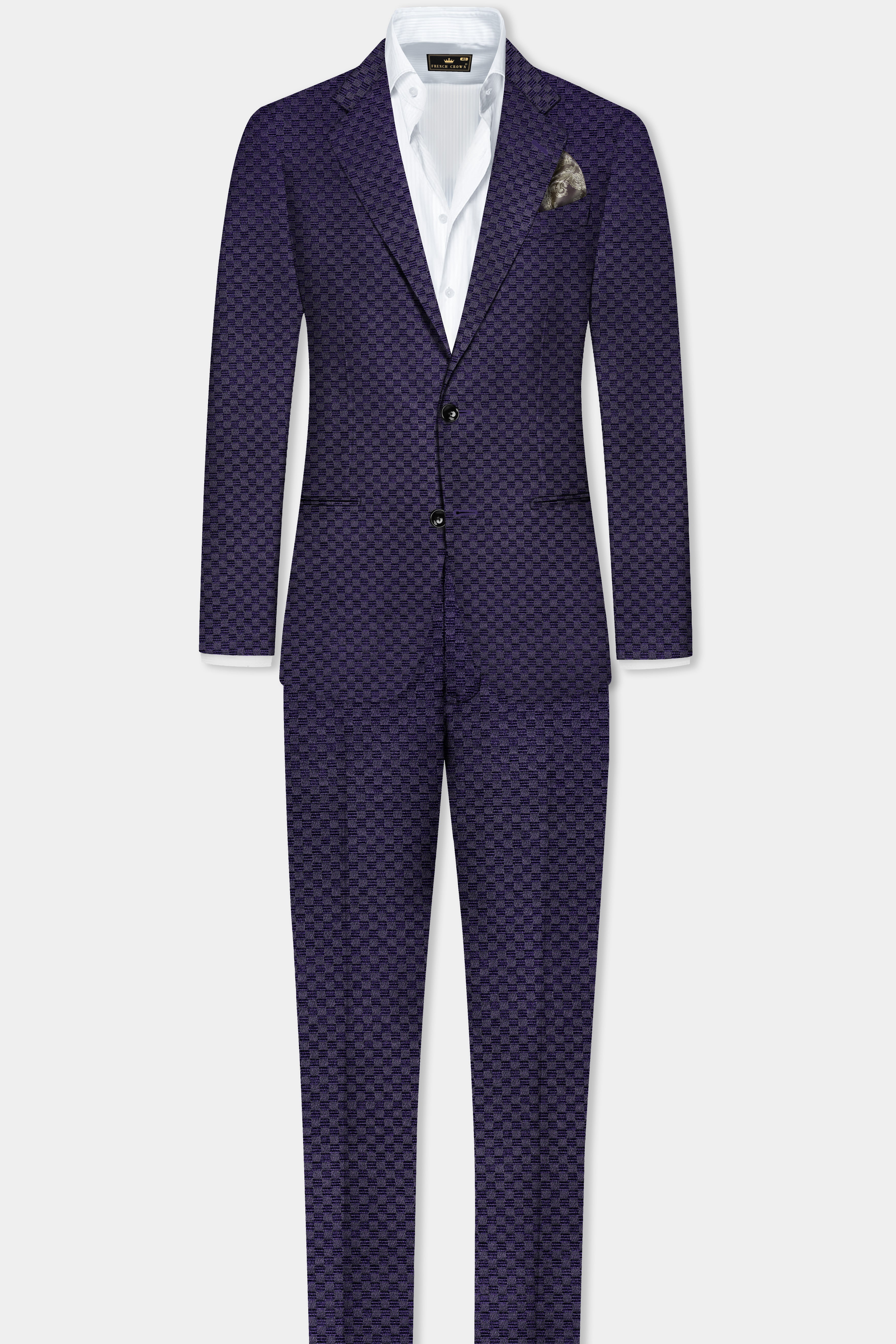 Ebony Purple Checkerboard Jacquard Textured Designer Blazer