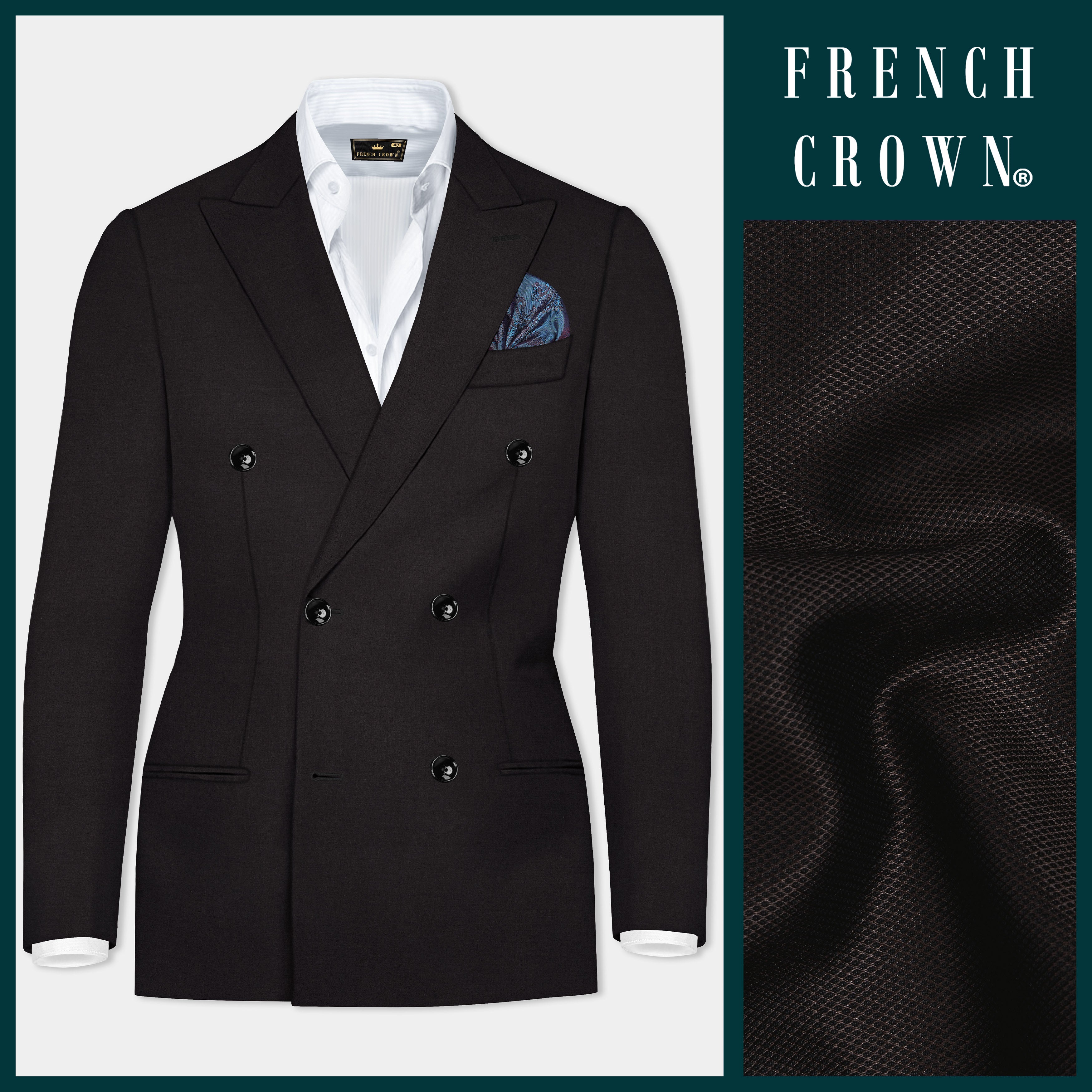 Zeus Brown Textured Premium Wool Blend Double Breasted Blazer For Men.