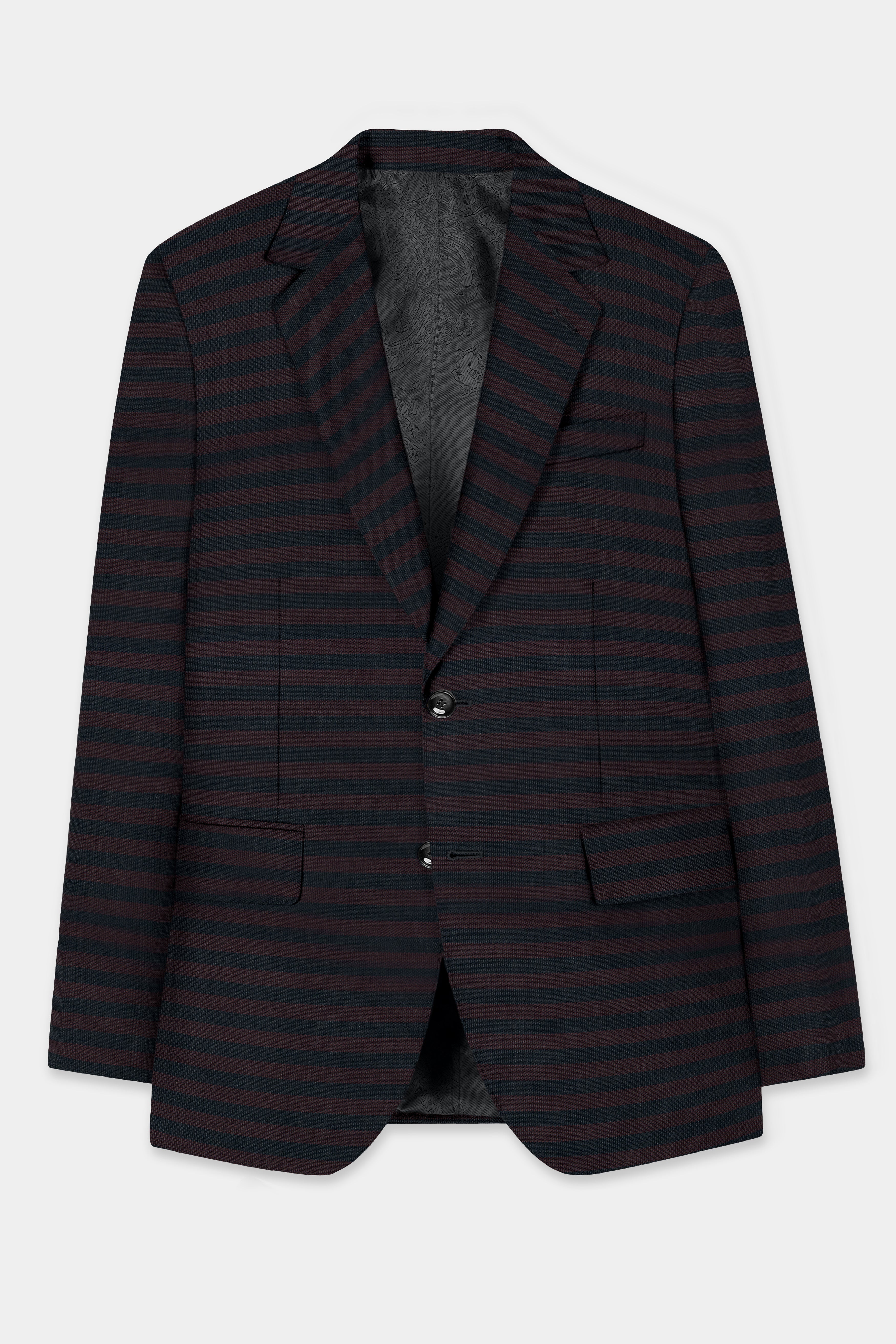 Jade Black with Shark Brown Striped Wool Blend Blazer