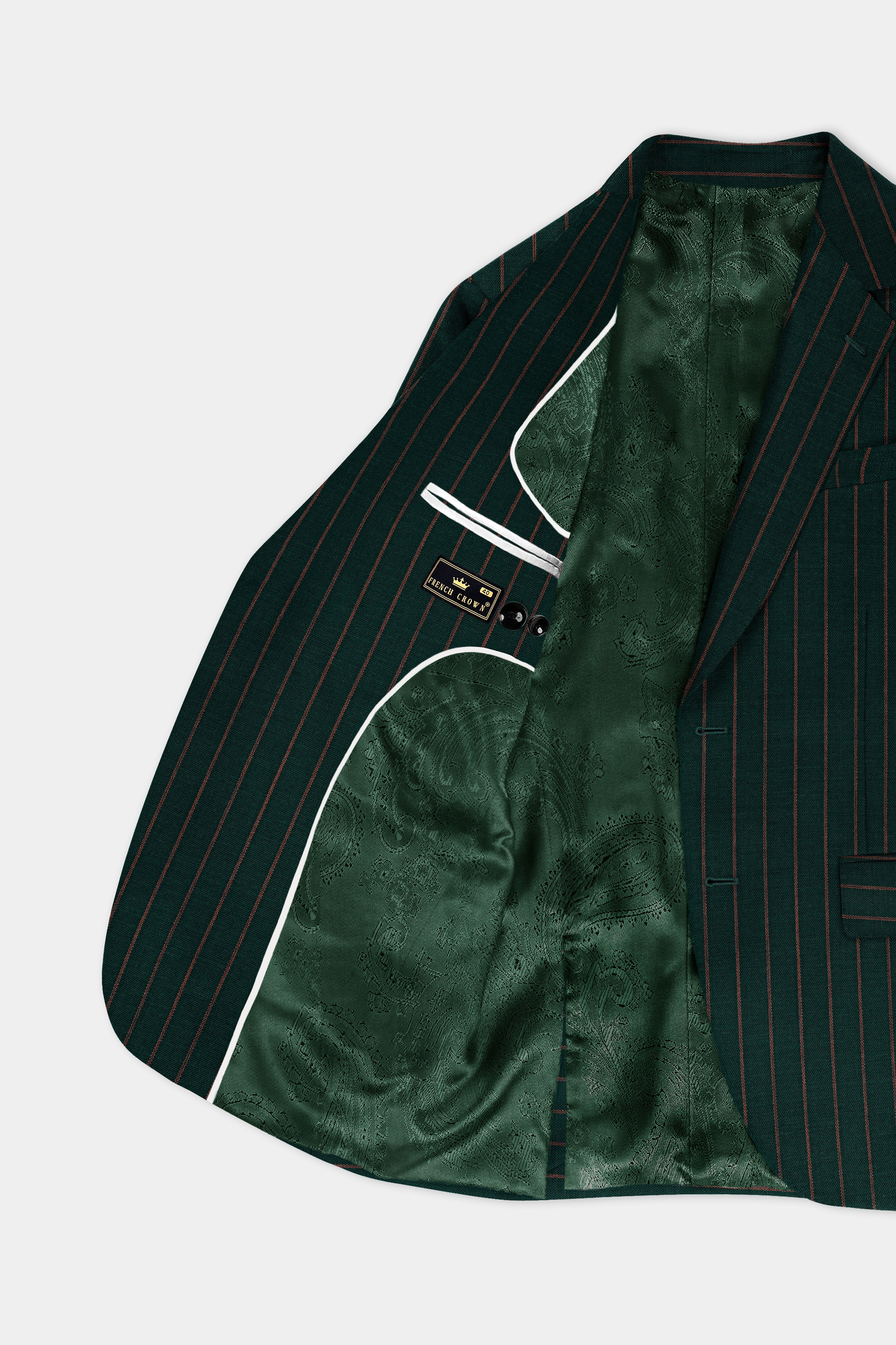 Swamp Green Striped Wool Blend Blazer