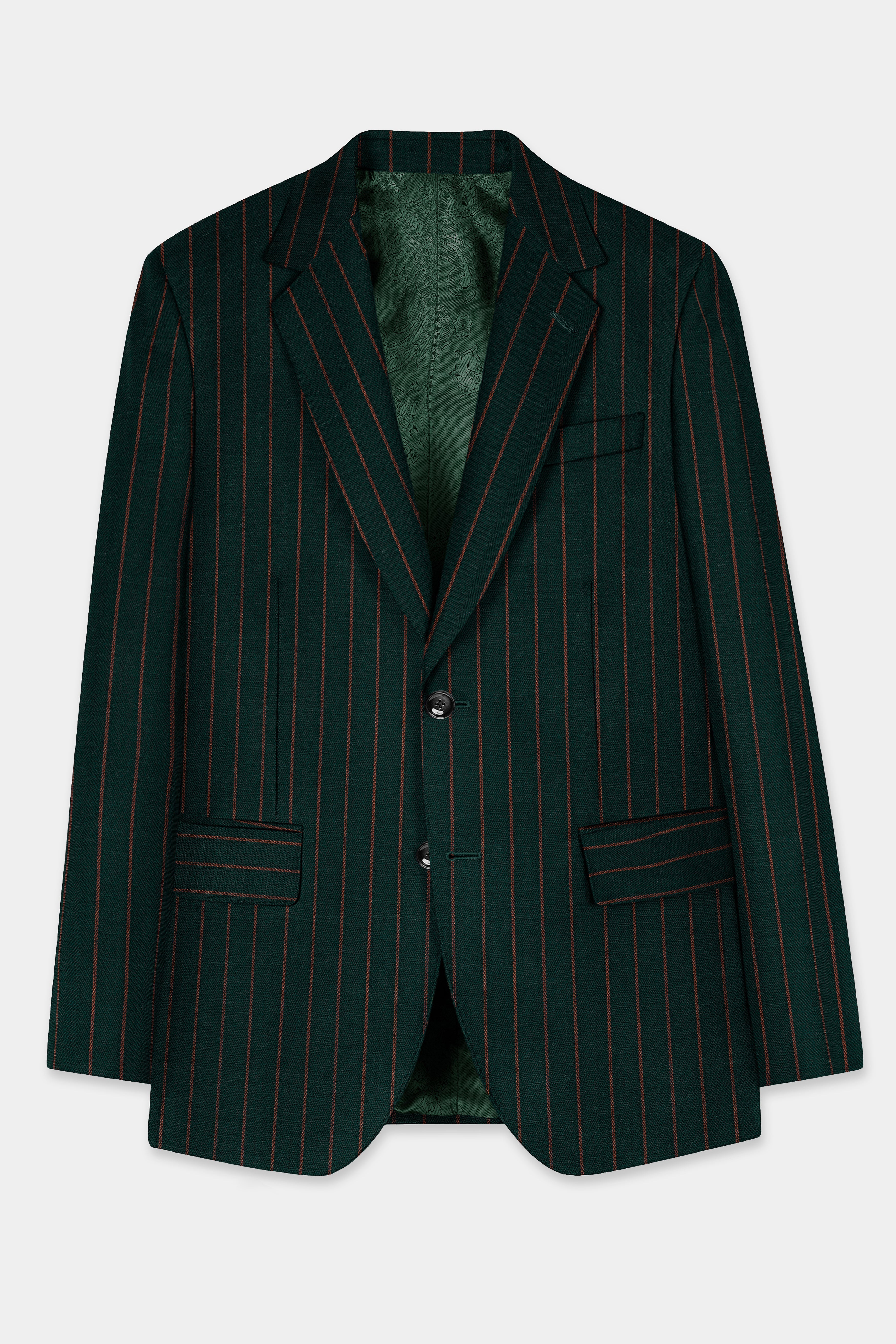 Swamp Green Striped Wool Blend Blazer