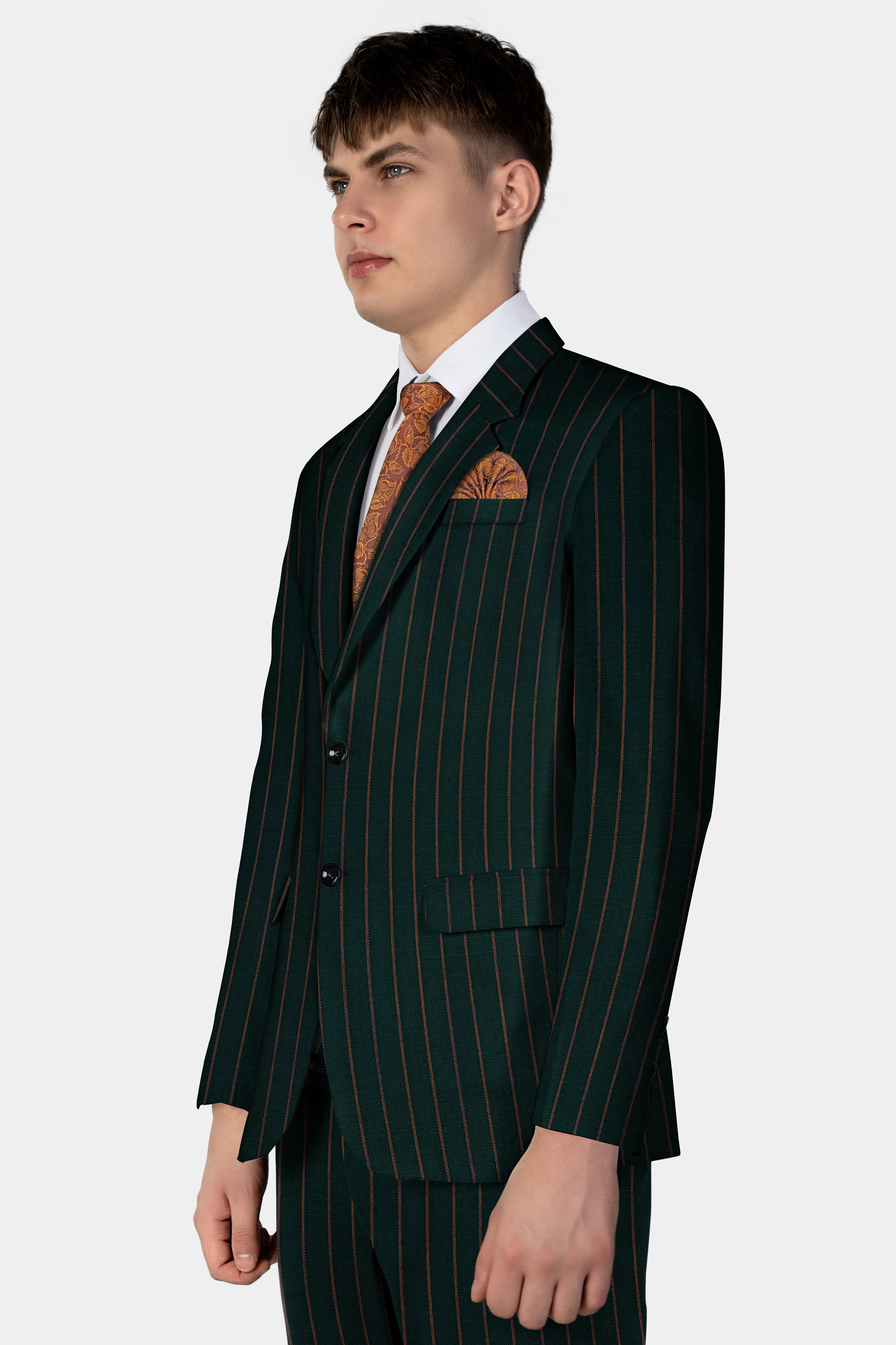 Swamp Green Striped Wool Blend Blazer